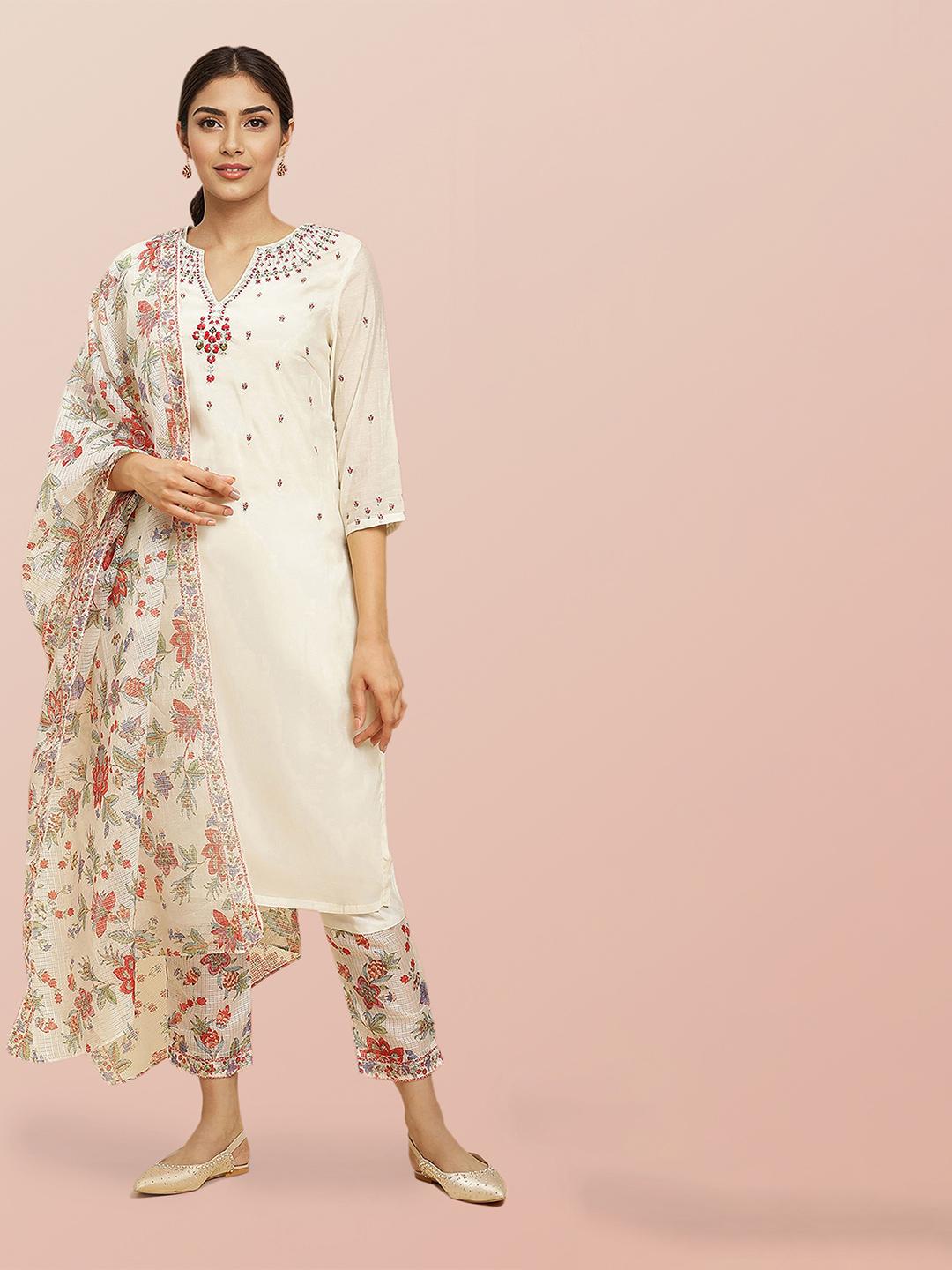 Floral Embroidered Kurta With Trousers & With Dupatta main image 1