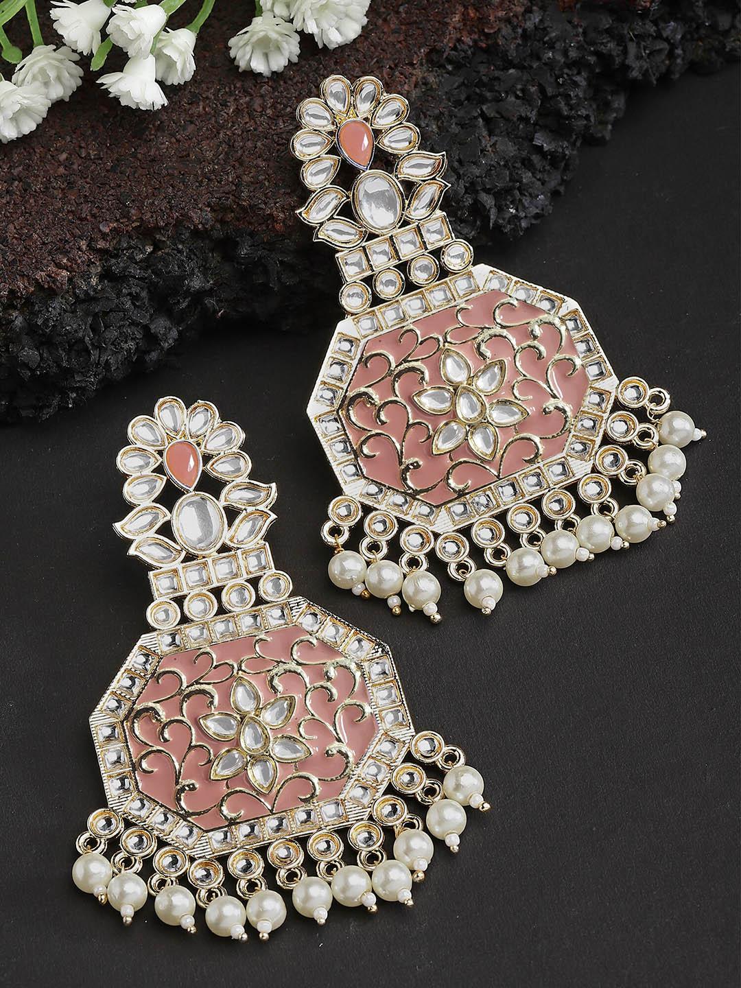 Buy KARATCART Peach Gold Plated Contemporary Kundan Chandelier Drop Earrings -  - Accessories for Women