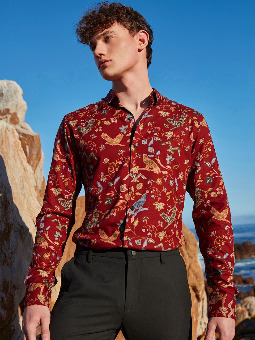 Mufti Floral Printed Slim Fit Classic Cotton Casual Shirt