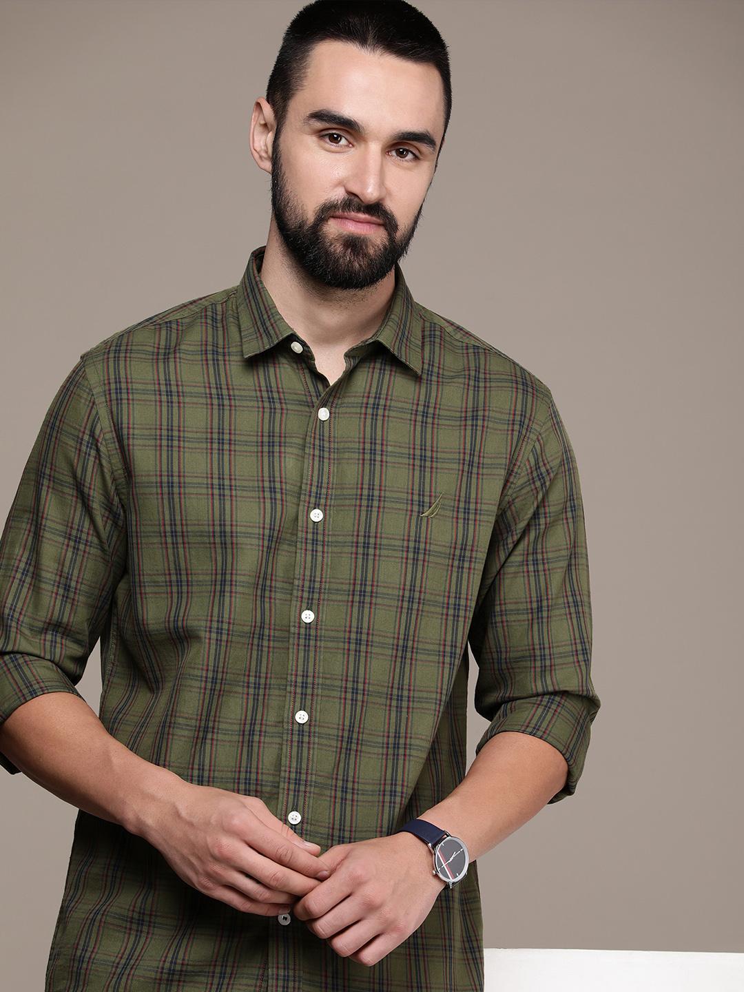 Nautica Slim Fit Tartan Checks Opaque Pure Cotton Casual Shirt