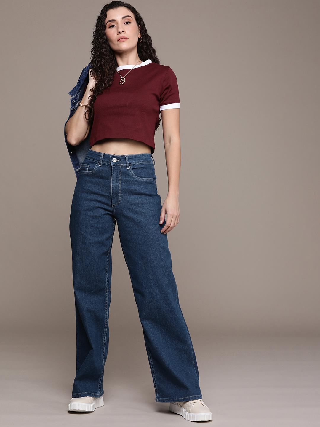 The Roadster Life Co. Women Wide Leg High-Rise Light Fade Stretchable Jeans