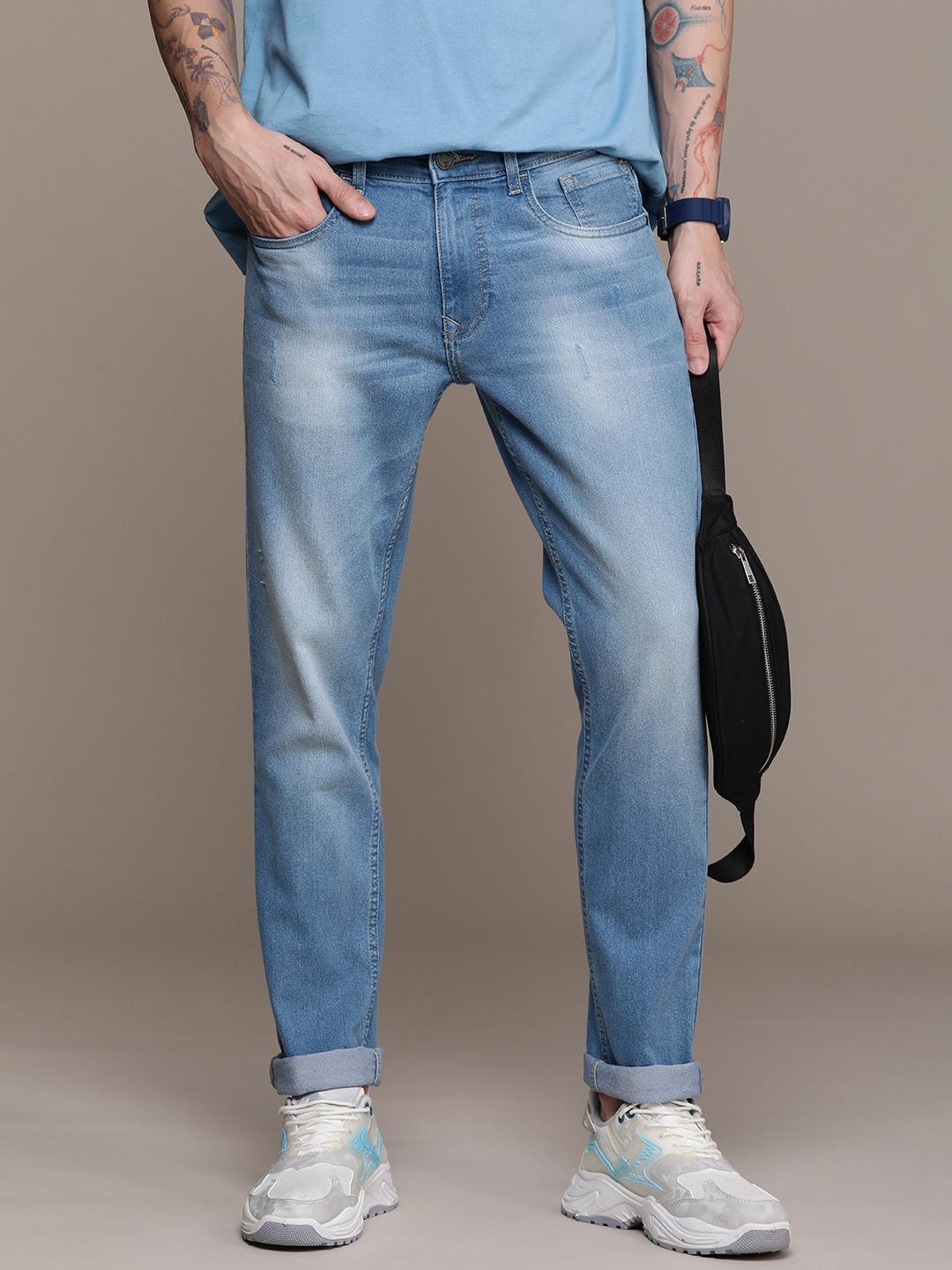 WROGN Men Slim Fit Low Distress Heavy Fade Stretchable Jeans