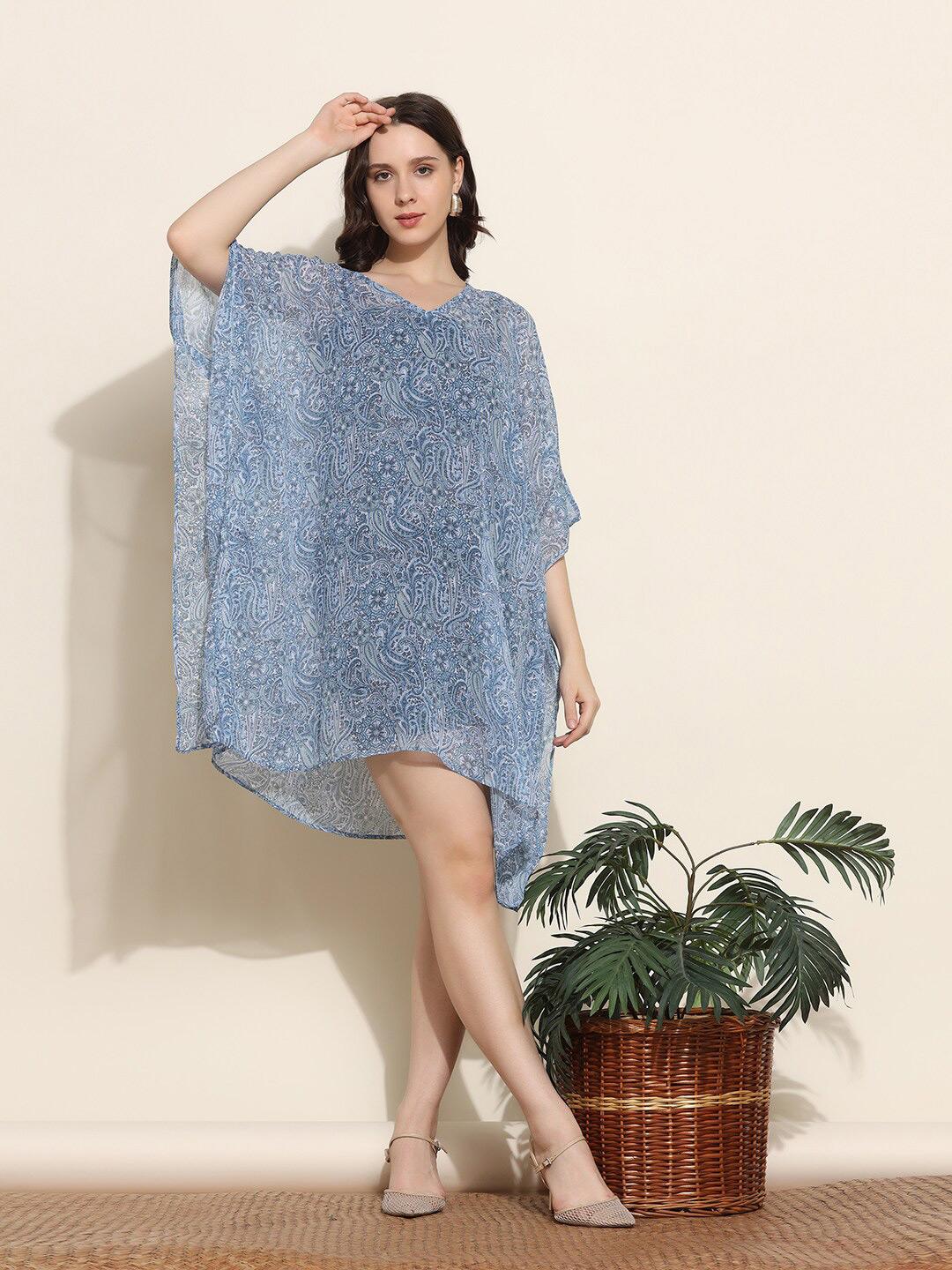 Aditi Wasan V-Neck Cotton Purple Midi Kaftan Kurti