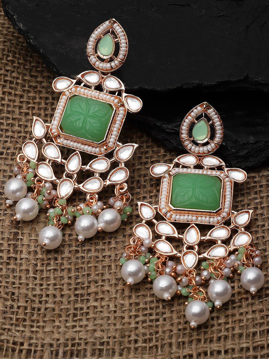 Buy KARATCART Green Rose Gold Plated Drop Kundan Earrings - - Accessories for Women