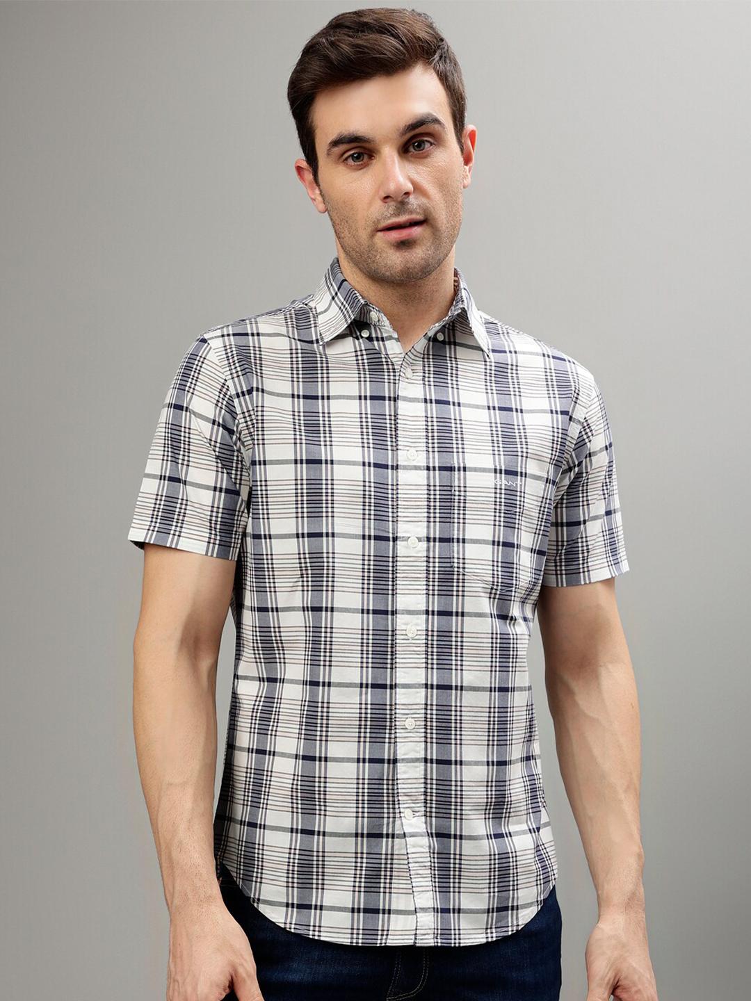 Gant Men Off White Checked Button-down Collar Full Sleeves Shirt