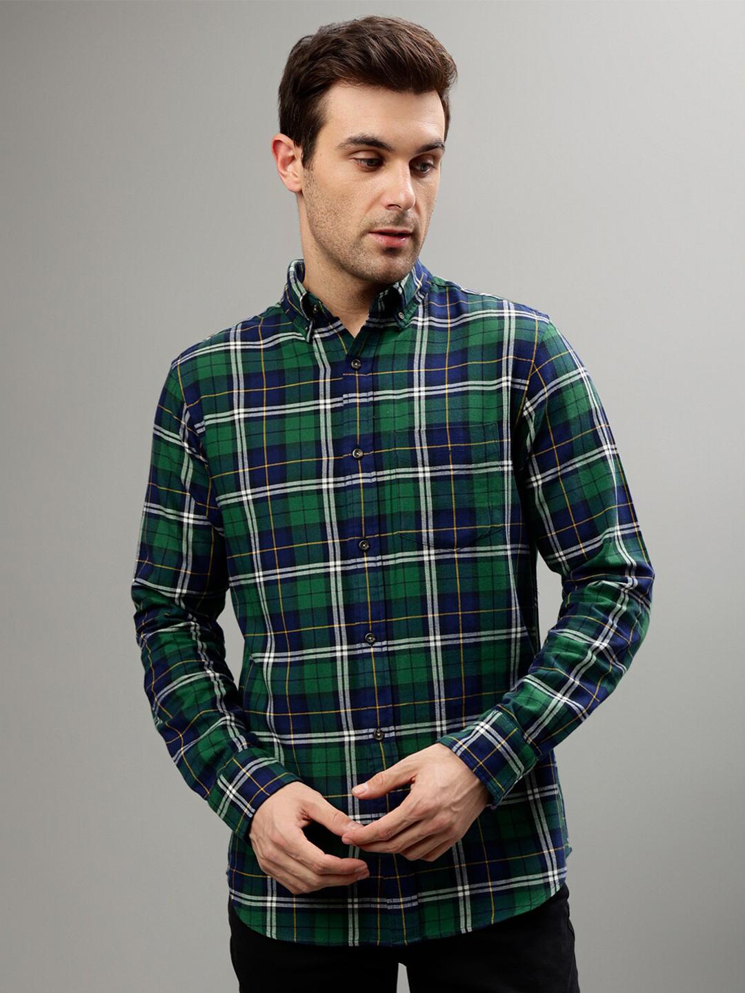 Gant Men Green Checked Button-down Collar Long Sleeves Shirt