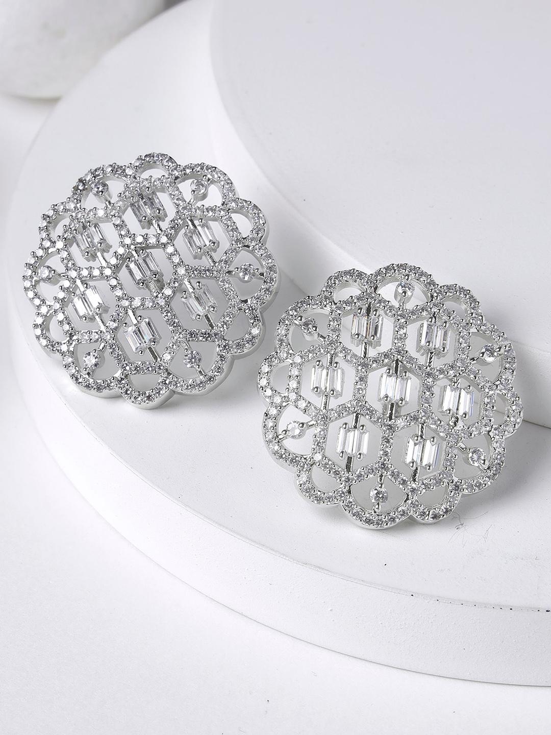 Buy KARATCART Silver Plated Studs Cubic Zirconia Earrings - - Accessories for Women