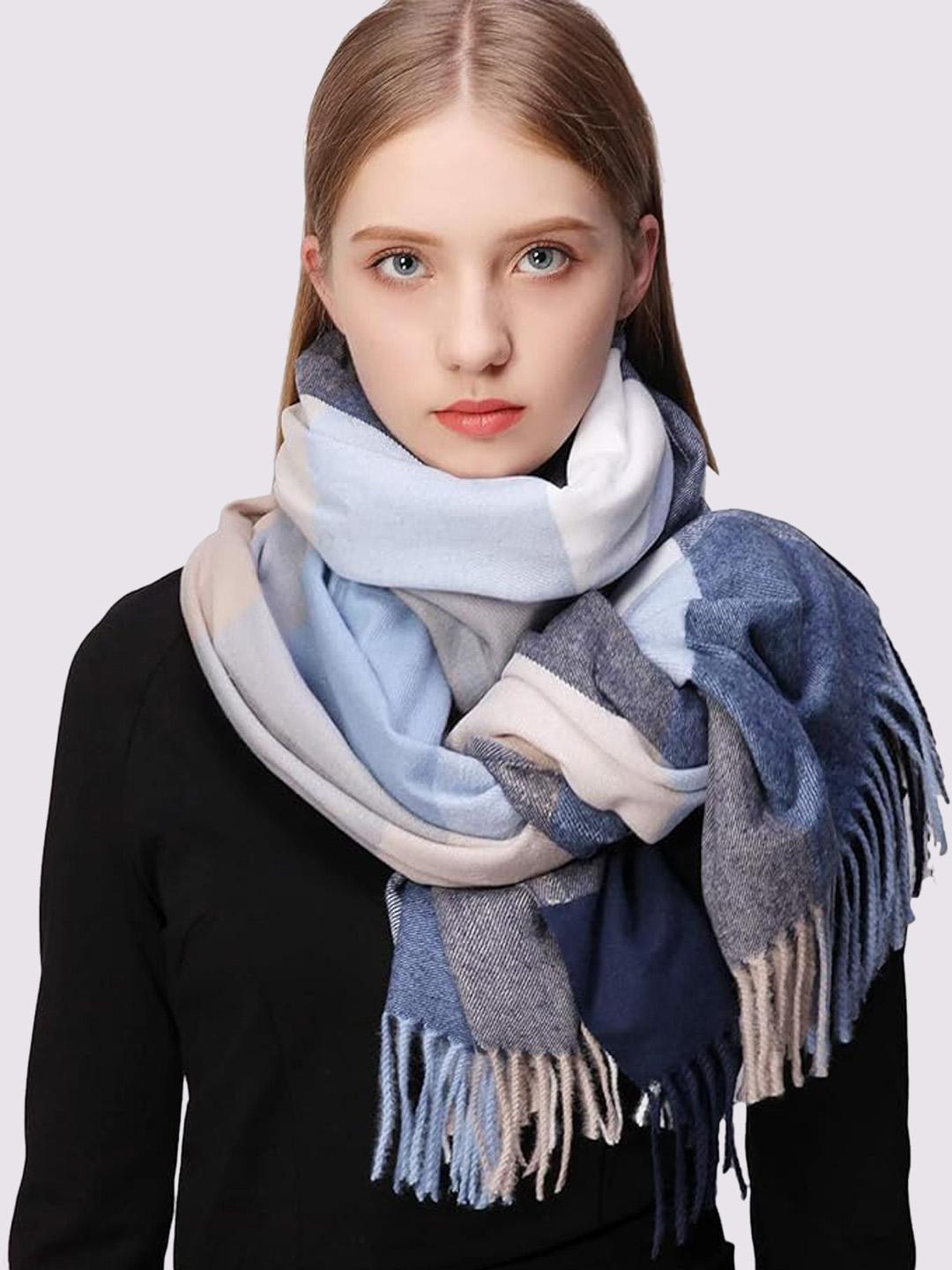 Buy Alexvyan Women Blue Checked Woolen Soft Winter Mufflers - - Accessories for Women