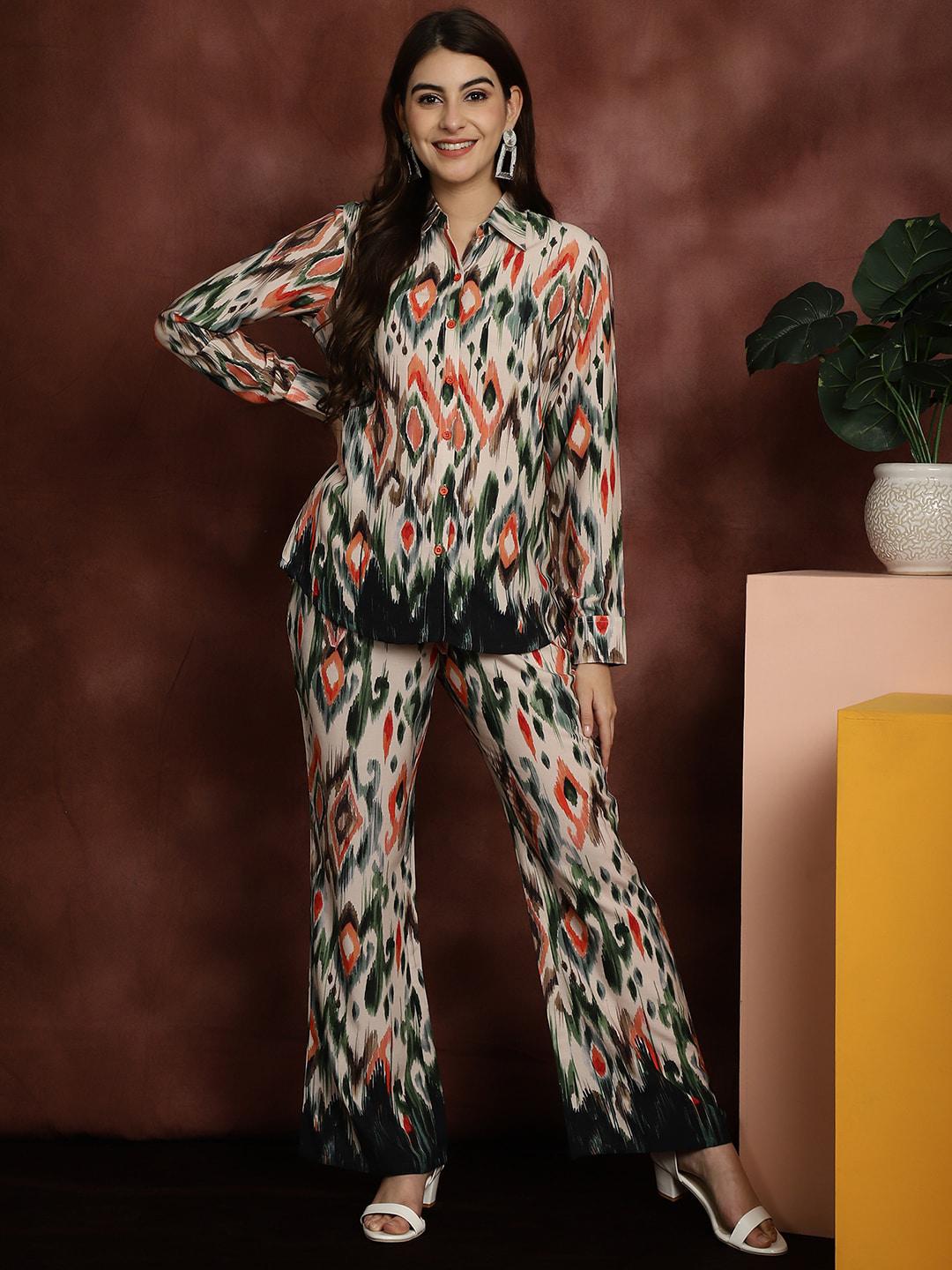 Buy Claura Beige Printed Shirt With Trousers Co Ord Set -  - Apparel for Women