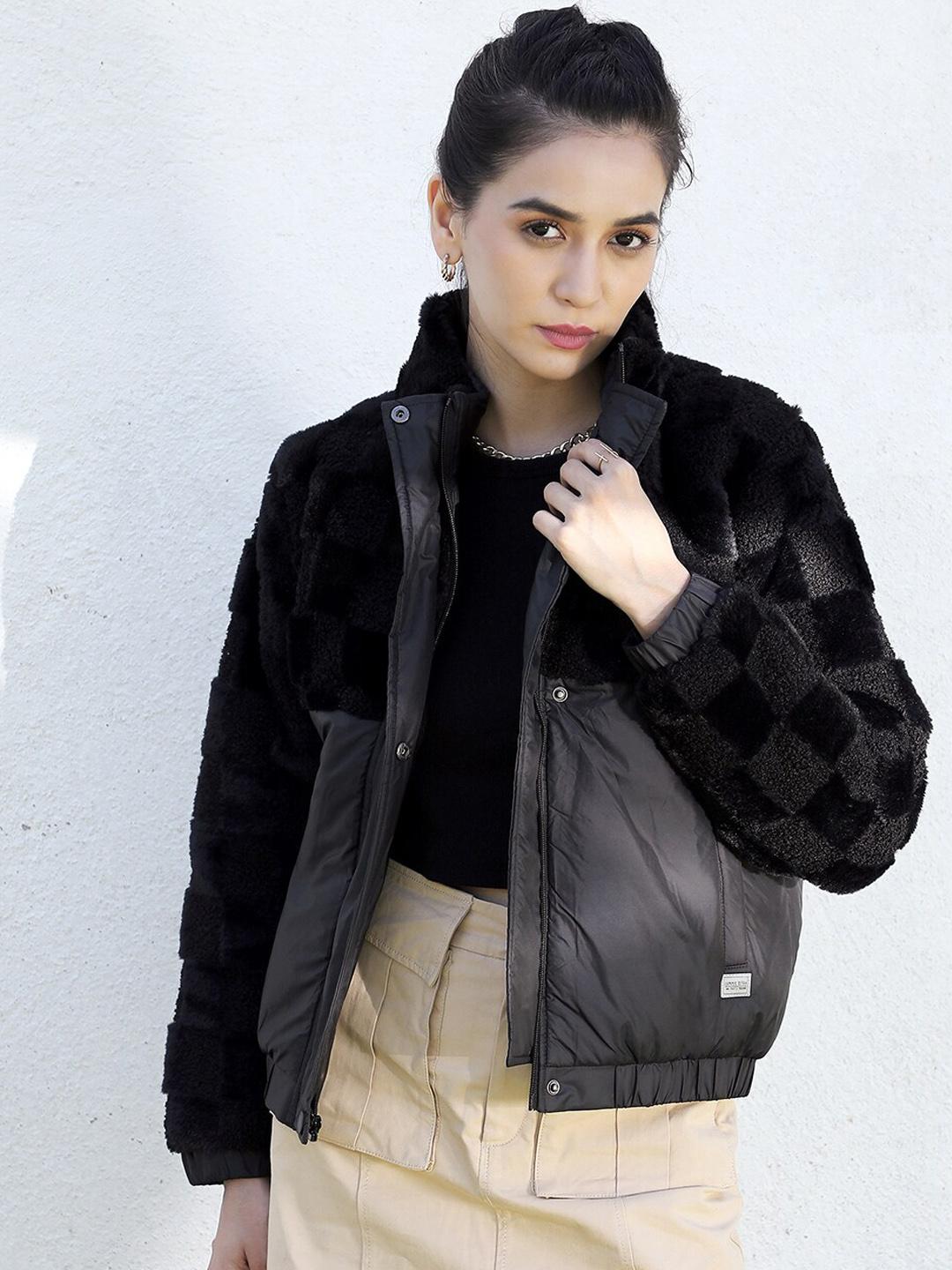 Campus Sutra Black Windcheater Bomber Jacket