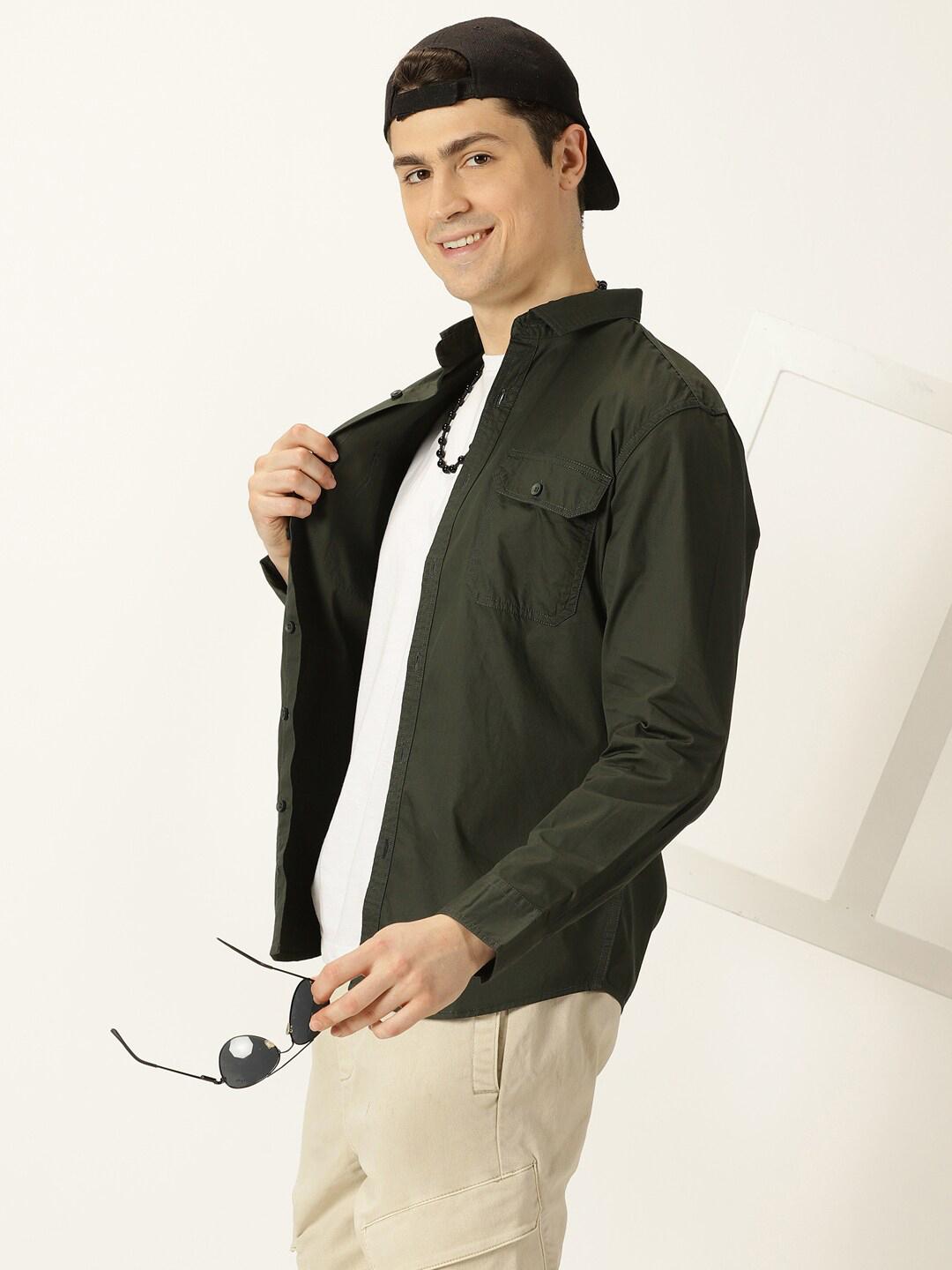 Mast & Harbour Green Classic Slim Fit Spread Collar Pure Cotton Casual Shirt