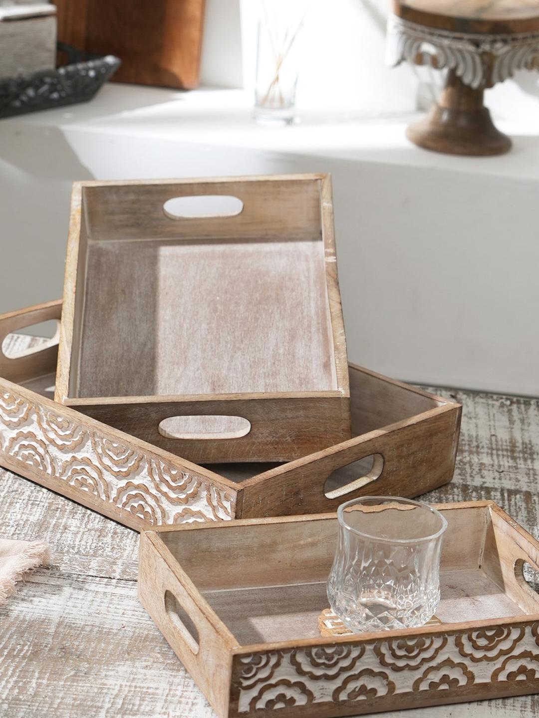 Buy Designer Library Jolly Beige & White Printed Mango Wooden ...