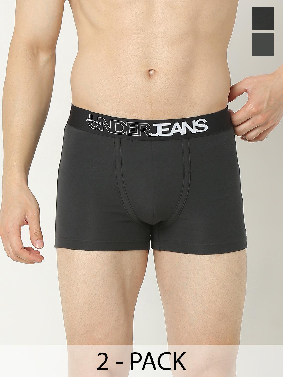 Buy UnderJeans By Spykar Pack Of 2 Mid Rise Antimicrobial Trunk UJNPTC056DKGREYDKGREY - - Apparel for Men
