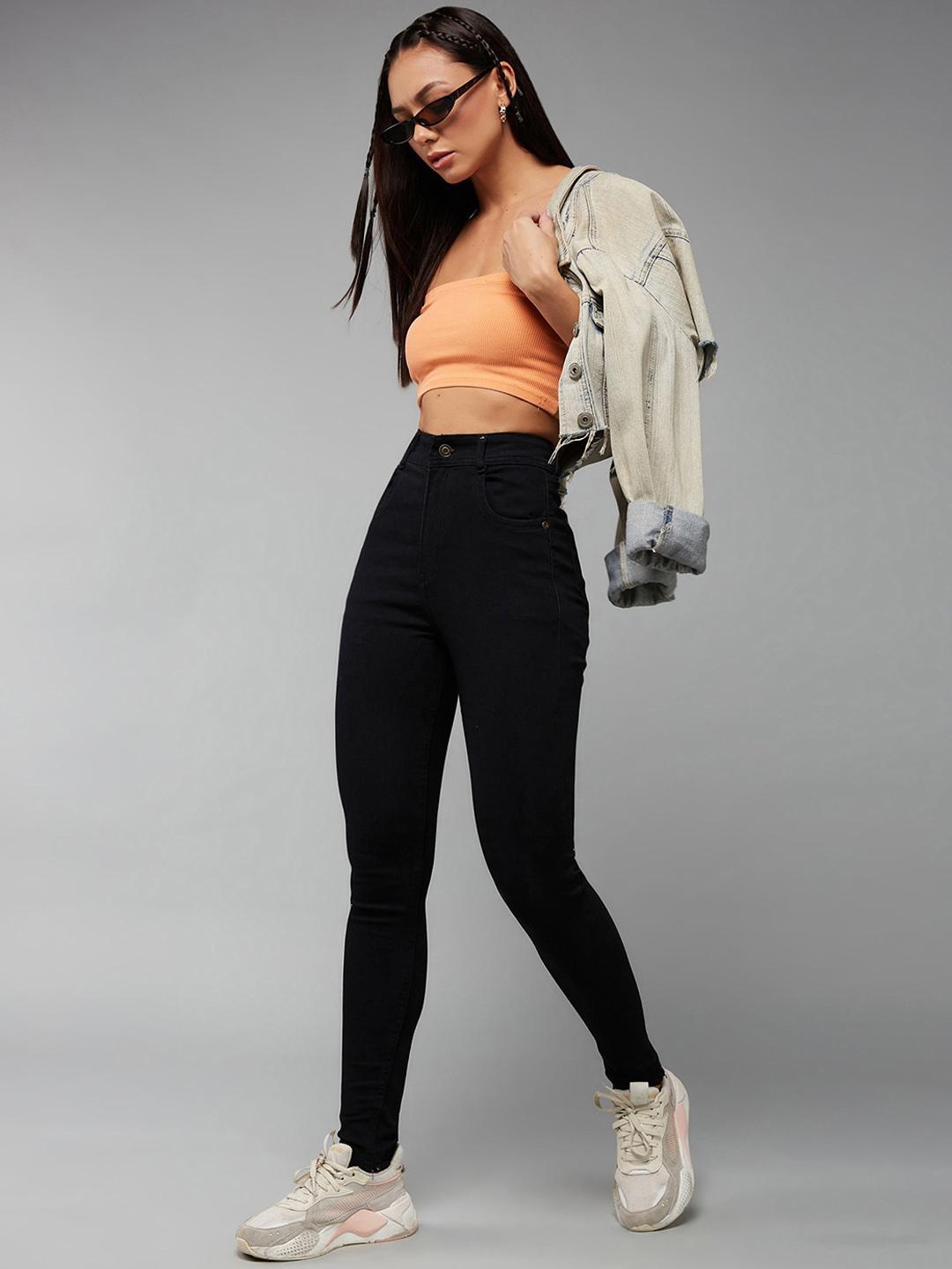 Dolce Crudo Women Black Slim Fit High-Rise Stretchable Jeans