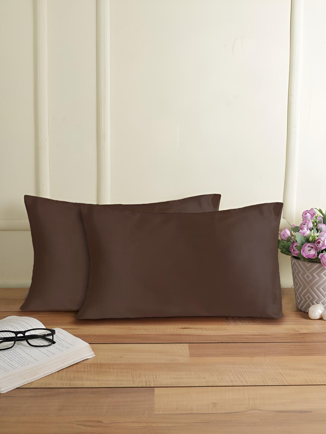 Buy THE CONVERSION Coffee Brown 2 Pieces Satin Rectangle Pillow Covers -  - Home for Unisex