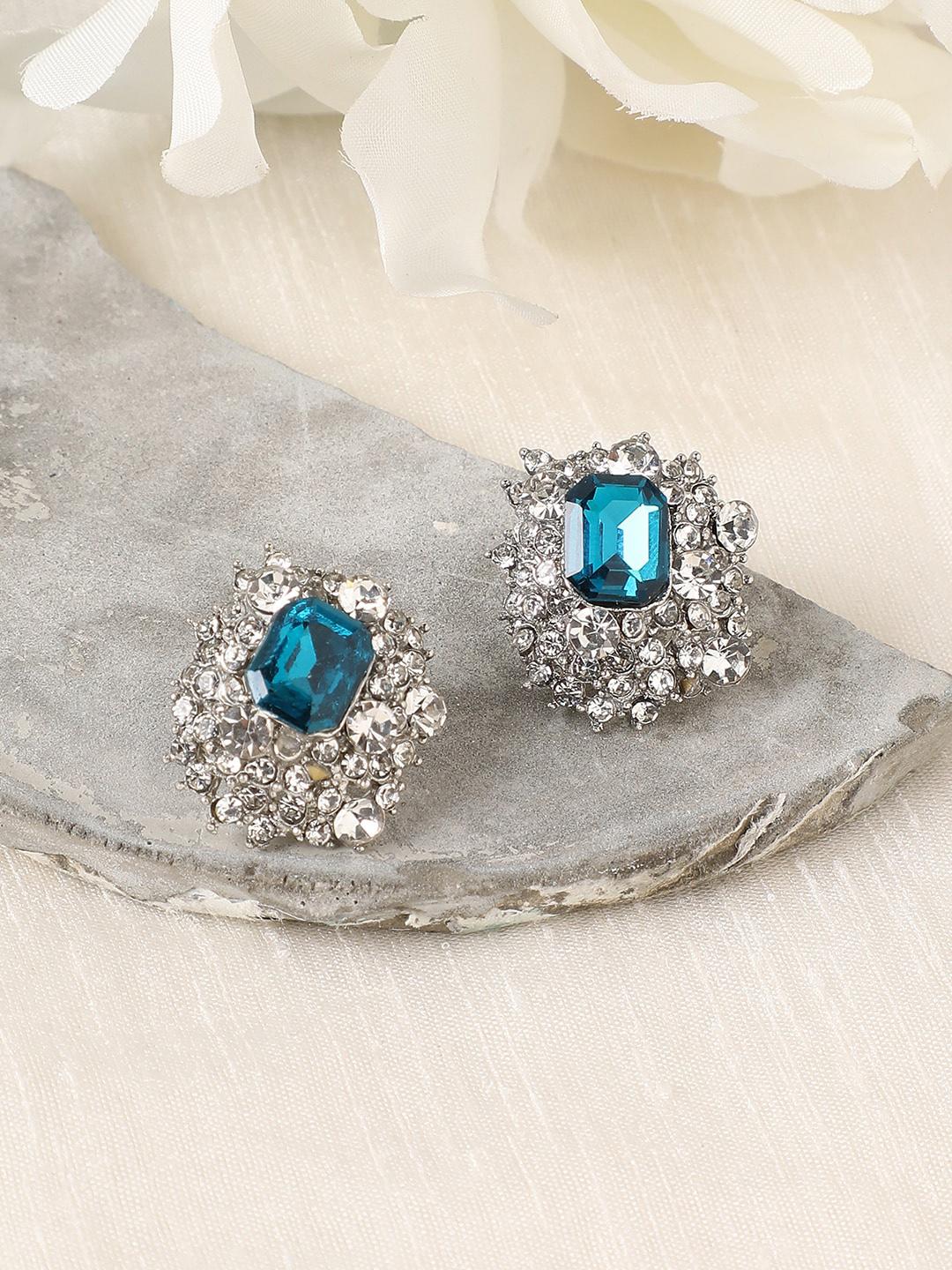 Buy SOHI Silver Plated Stone Studded Contemporary Studs Earrings - - Accessories for Women