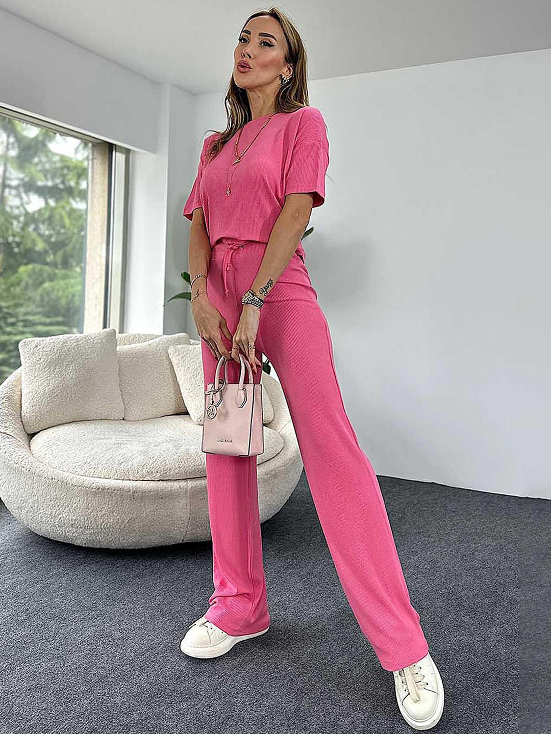 Buy LULU & SKY Round Neck T Shirt With Flared Trouser - - Apparel for Women
