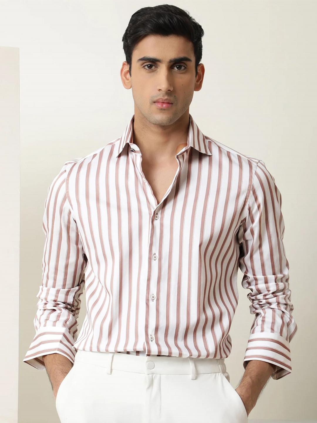 MISCHIEF MONKEY Classic Fit Vertical Striped Pure Cotton Casual Shirt