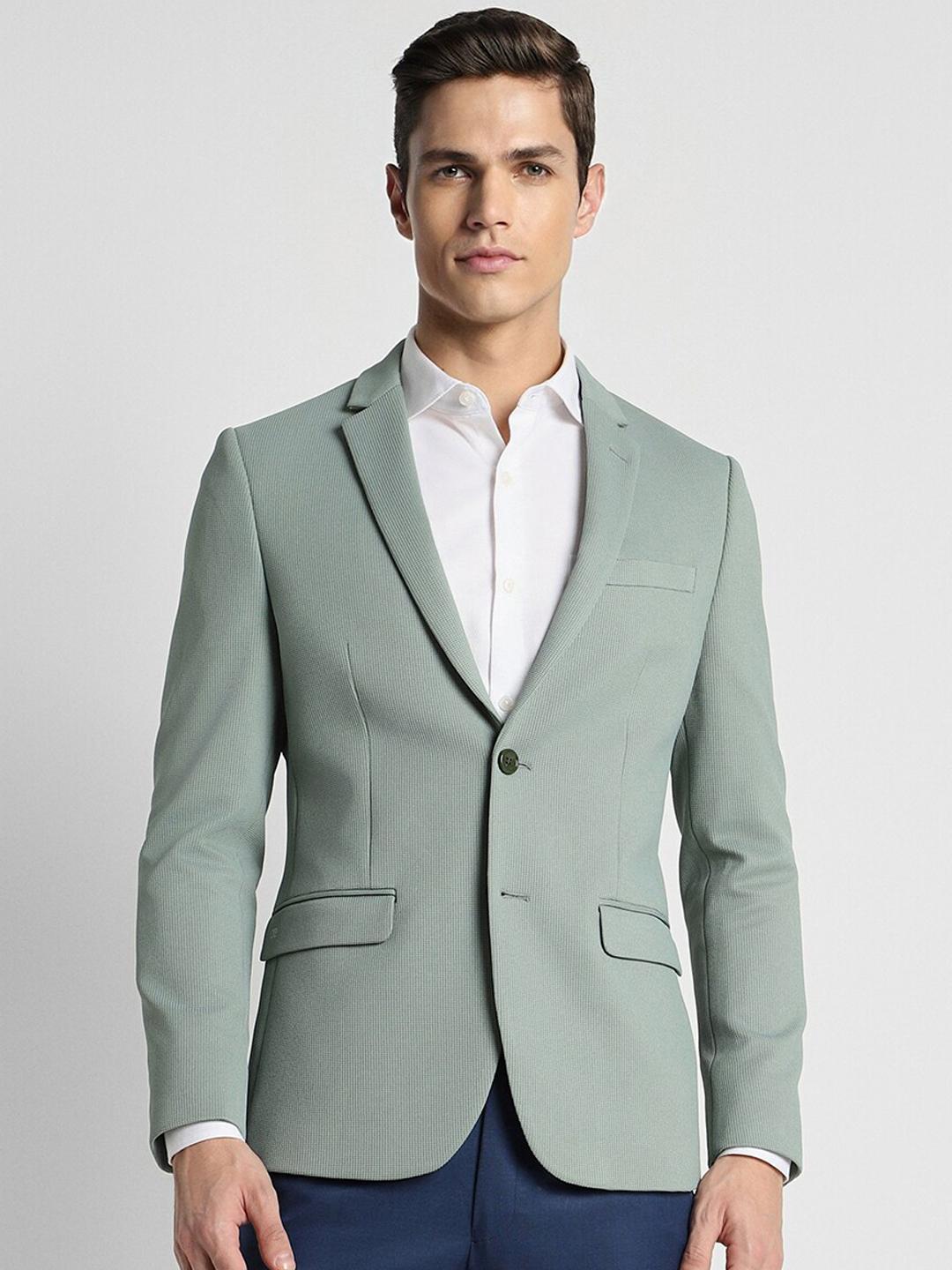 Men's Green Self Design Single Breasted Blazer