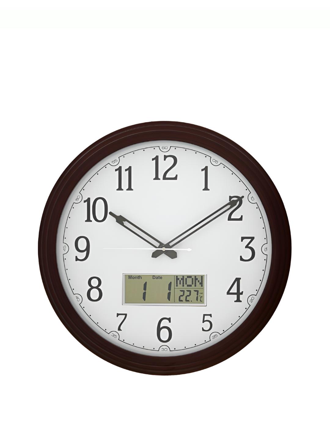 Buy CHRONIKLE Brown & White Wooden Round Contemporary Wall Clock ...
