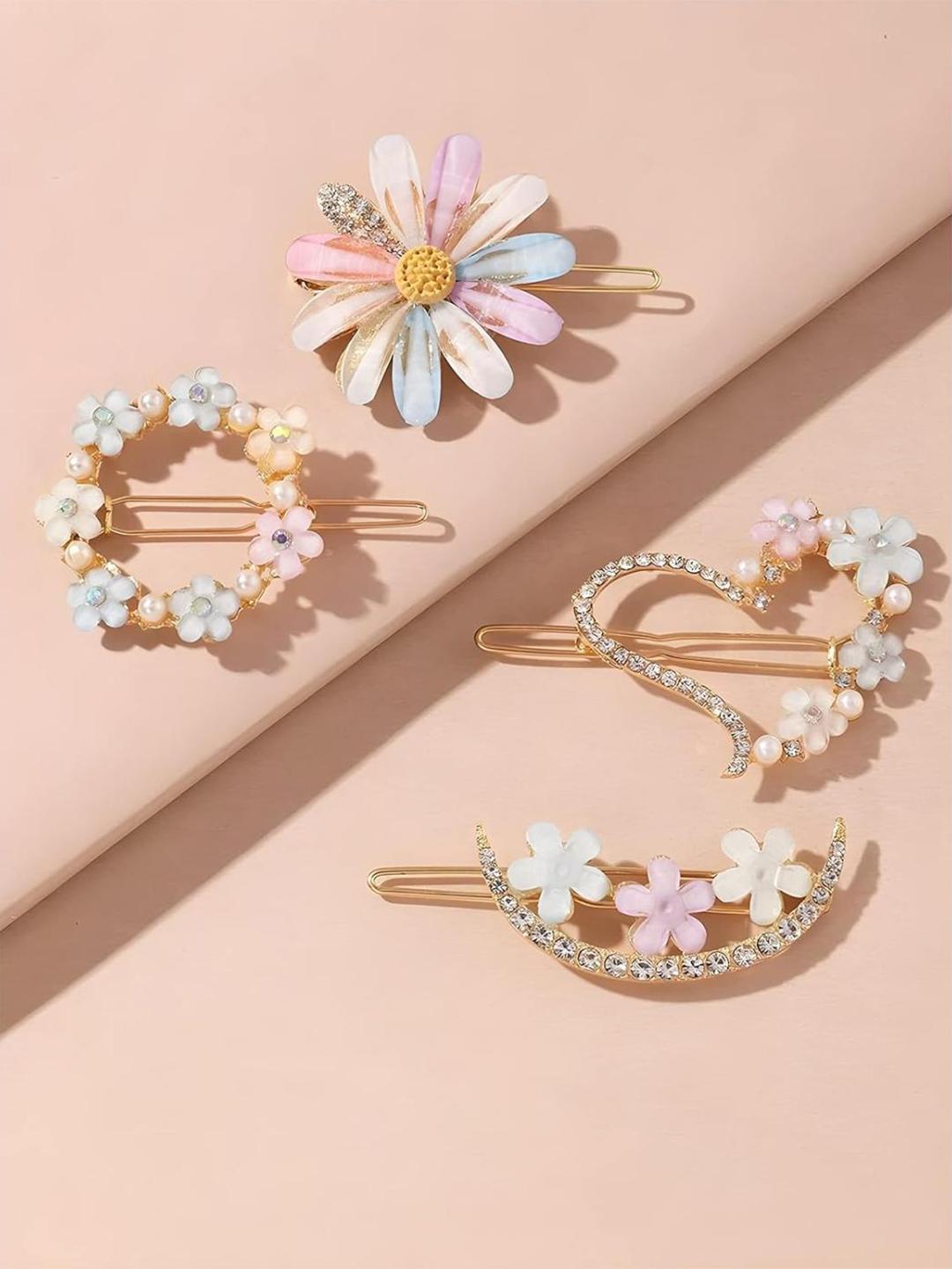 Buy DN Creation Set Of 4 Rhinestone Flower Hair Clips - - Accessories for Women