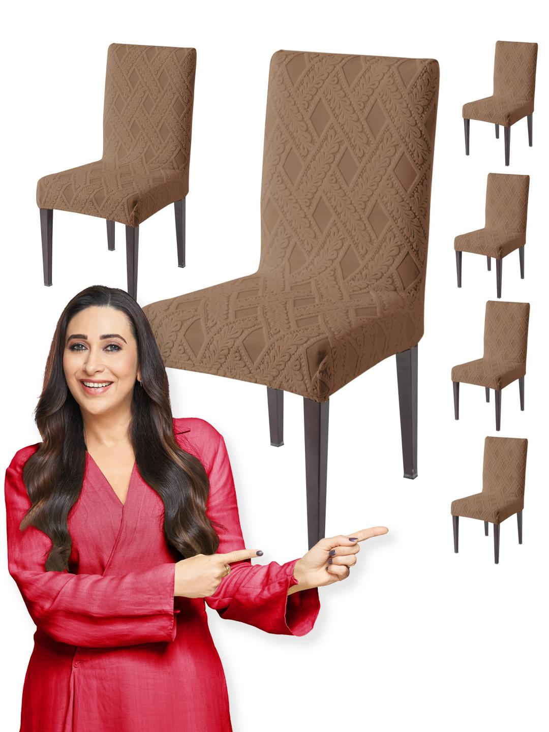 Buy HOKIPO Brown 6 Pieces Jacquard 190 GSM Chair Covers - - Home for Unisex