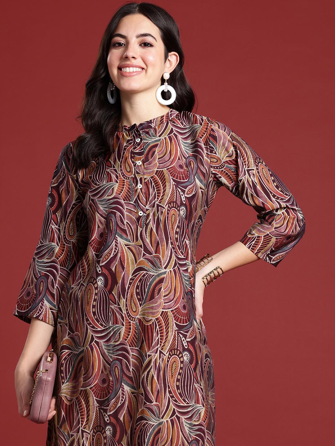 Buy Anouk X Fwd Abstract Printed Mandarin Collar Kurta - Kurtas for ...