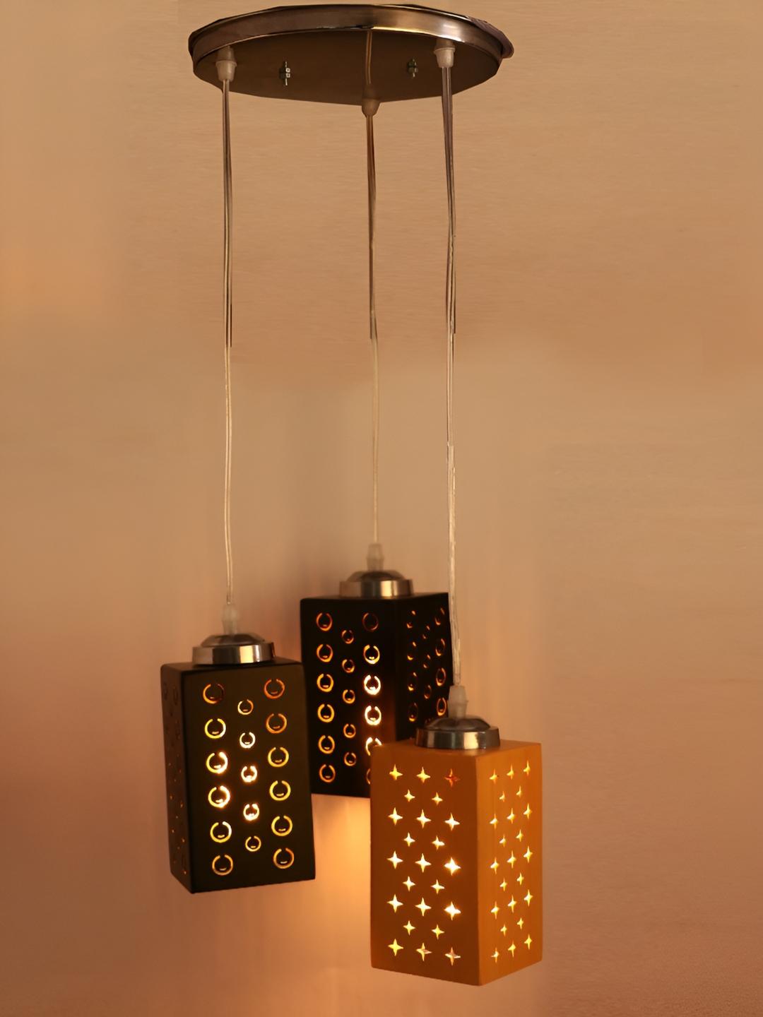 Buy Afast Black & Brown Textured Rectangle Shaped Wooden Ceiling Lamp ...