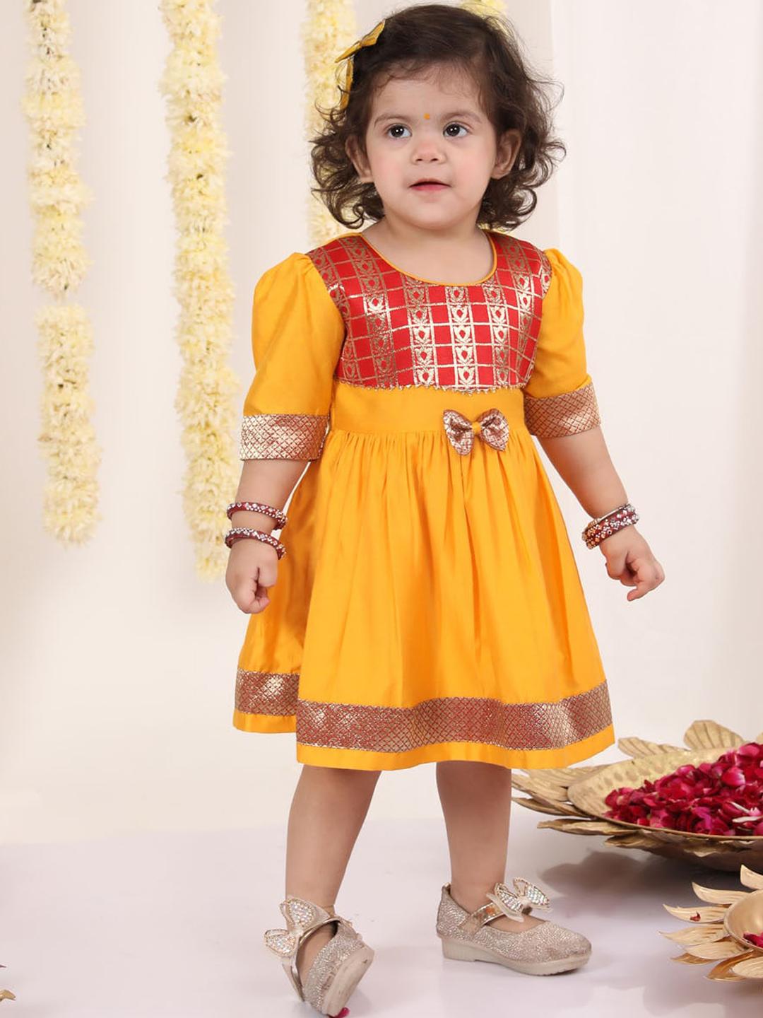 Buy VASTRAMAY Infant Girls Self Design Bow Fit & Flare Ethnic Dress -  - Apparel for Girls