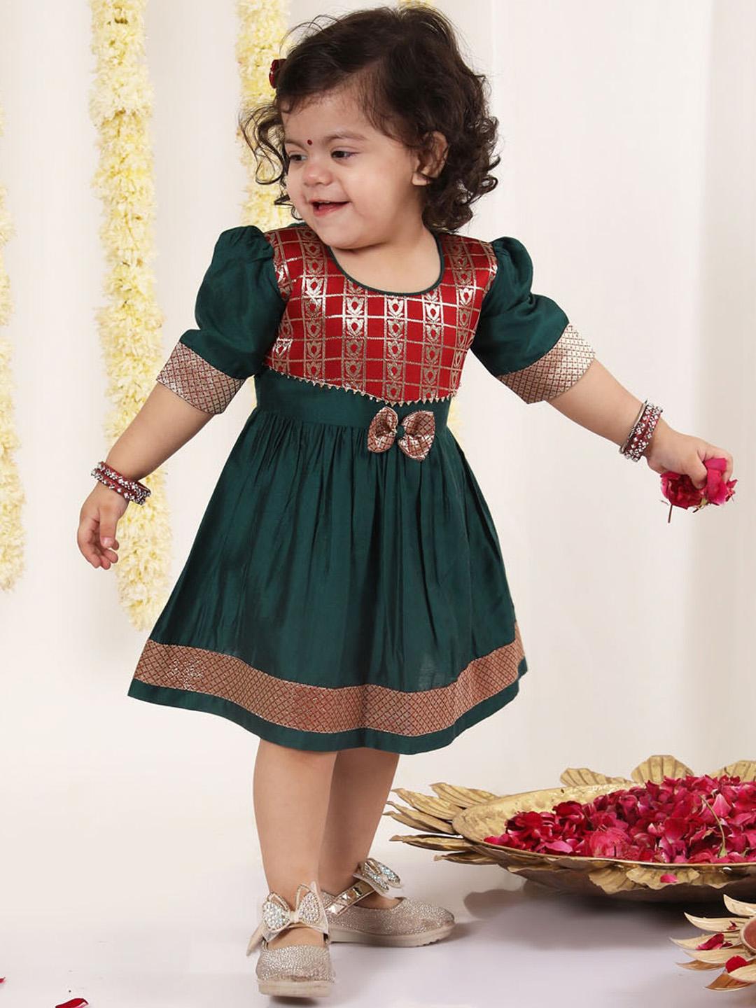 Buy VASTRAMAY Infant Girls Self Design Bow Fit & Flare Ethnic Dress - - Apparel for Girls