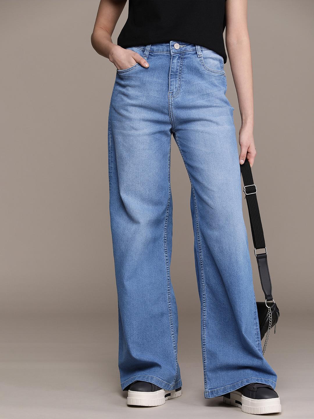 The Roadster Life Co. Women Wide Leg High-Rise Light Fade Stretchable Jeans