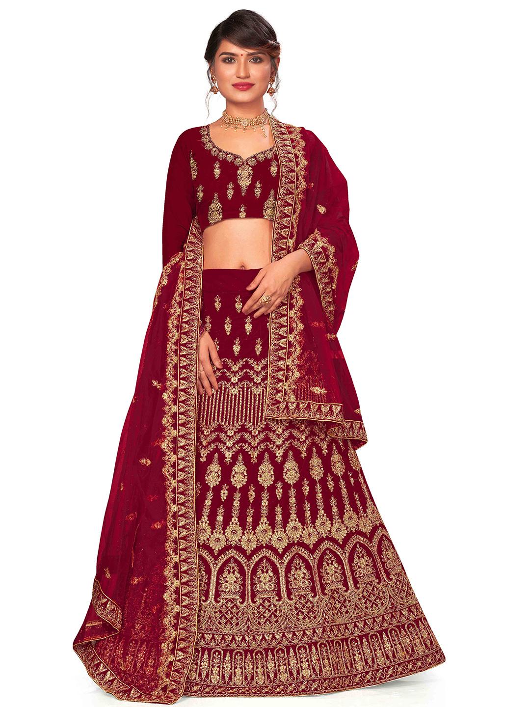 Green Embroidered Beads and Stones Semi-Stitched Lehenga & Unstitched Blouse With Dupatta main image 0