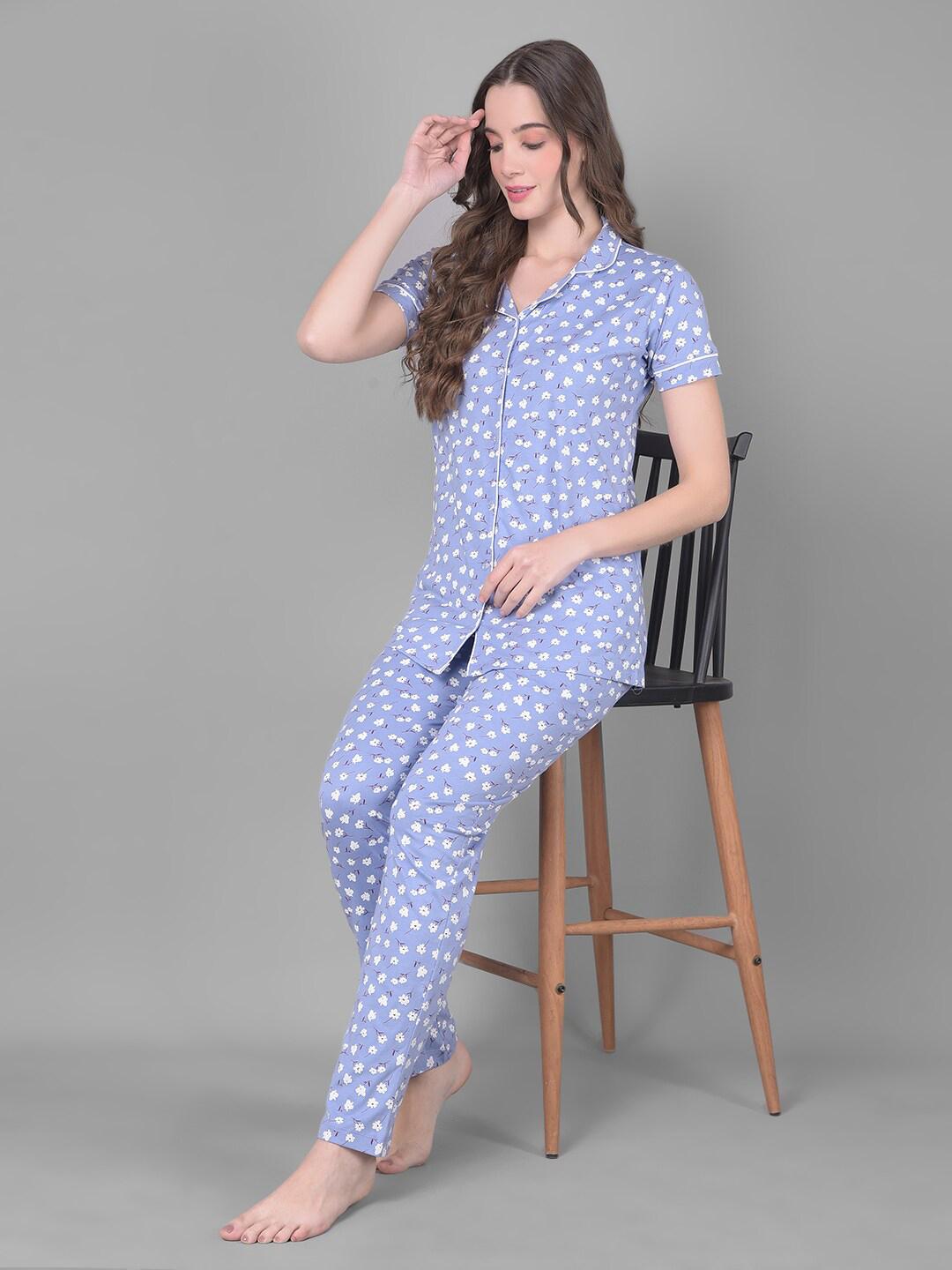 Printed Sinker Fabric Collar Night Suit Set – Women’s Loungewear & Nightwear (M to 2XL)