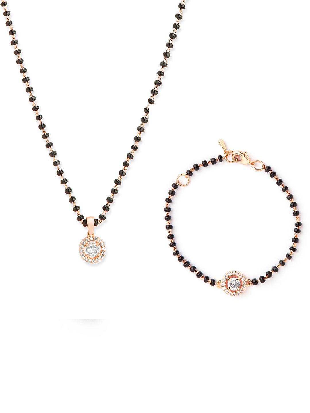 Buy MINUTIAE Rose Gold Plated Crystal Studded & Beaded Mangalsutra & Bracelet - - Accessories for Women