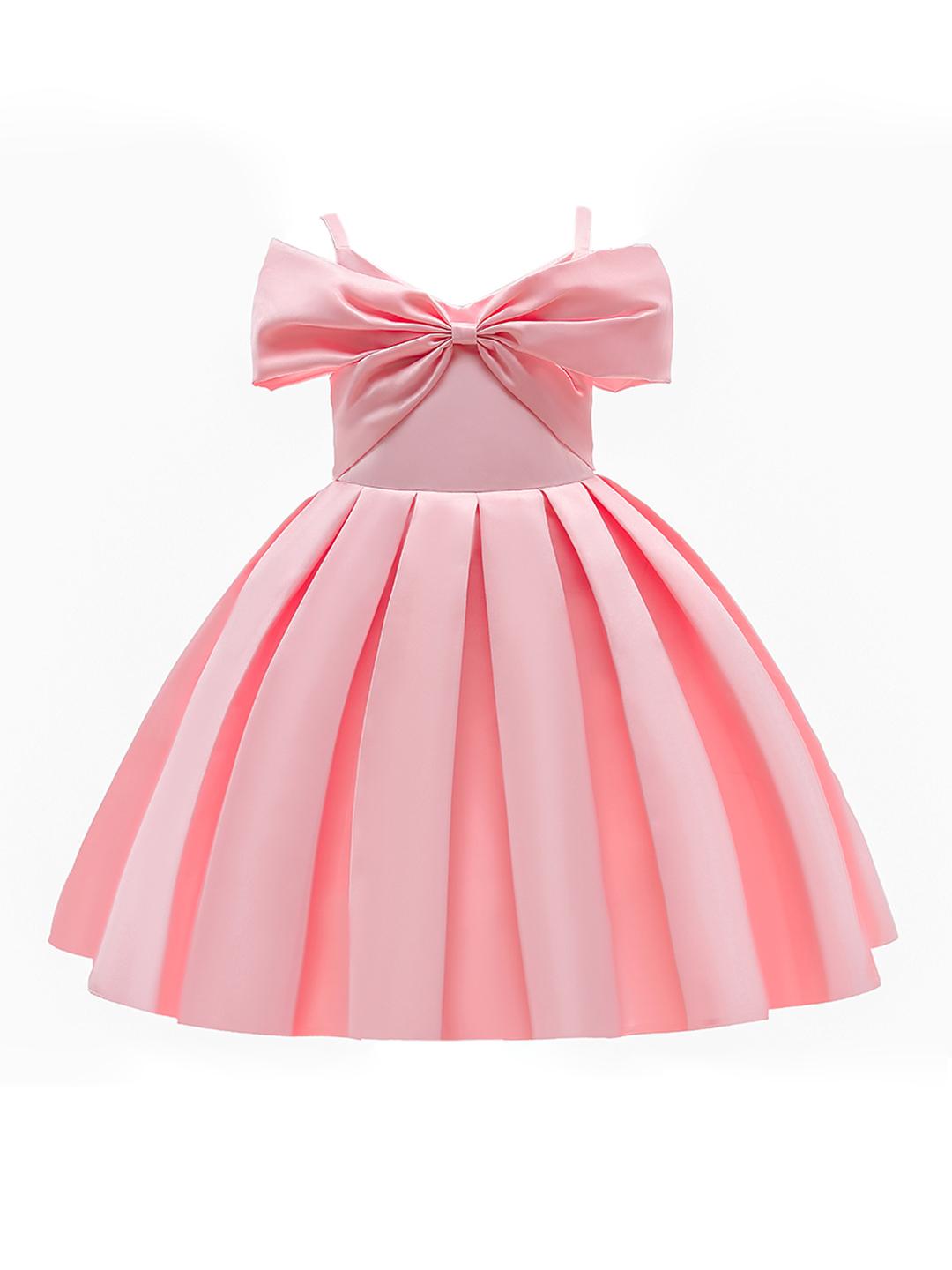 Girls Shoulder Straps Cold-Shoulder Fit Flare Dress