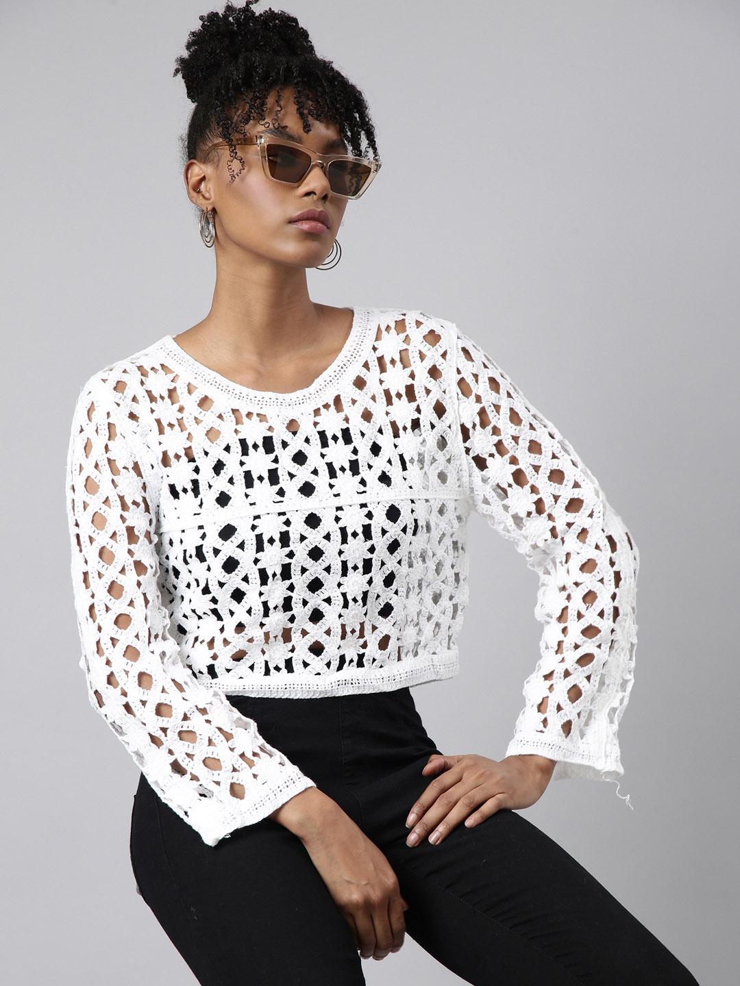 Circle Foil Print Crochet Top main image 0