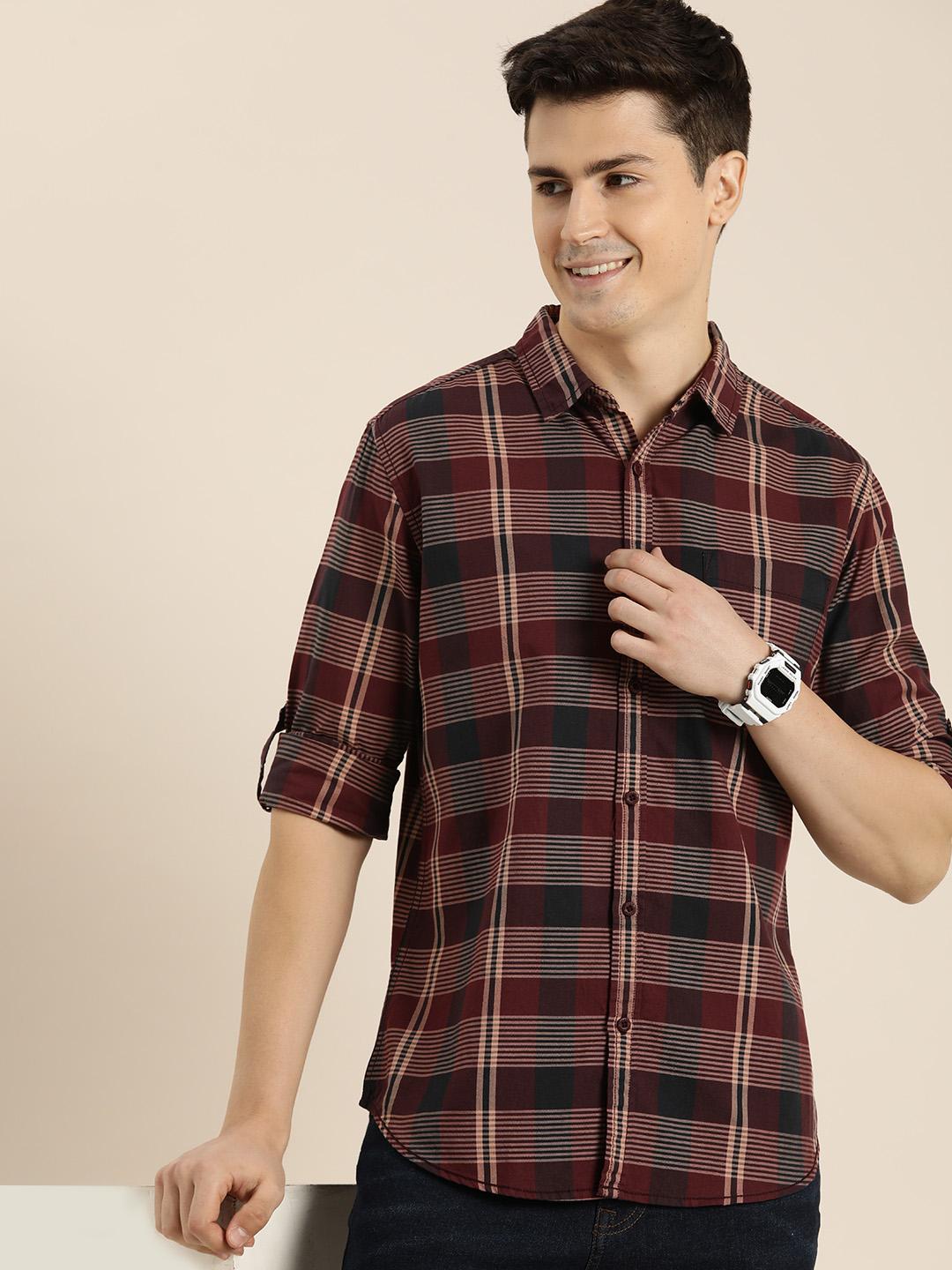 HERE&NOW Pure Cotton Slim Fit Checked Casual Shirt
