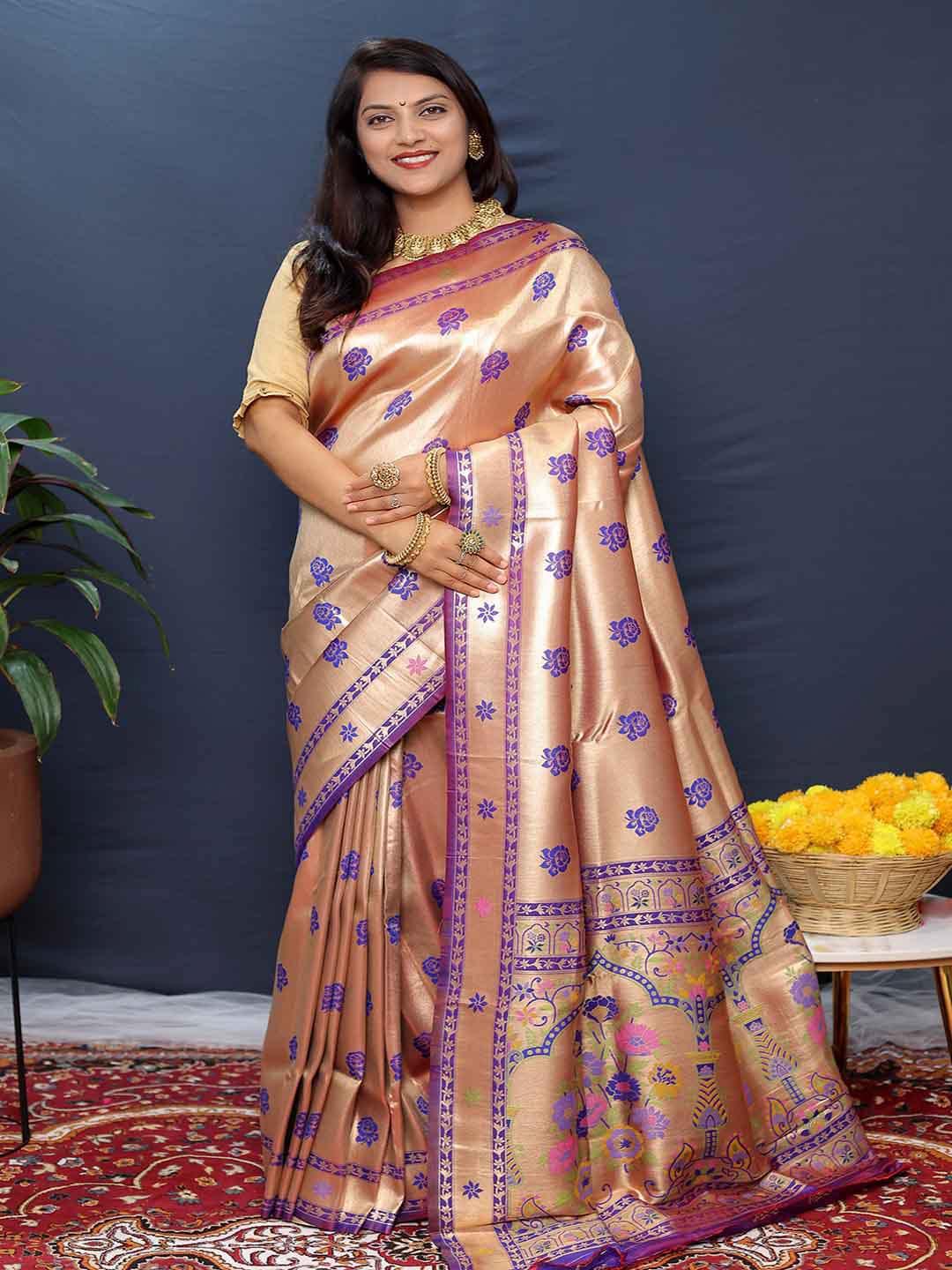 Buy KALINI Ethnic Motifs Woven Design Zari Detailed Saree - Sarees for ...