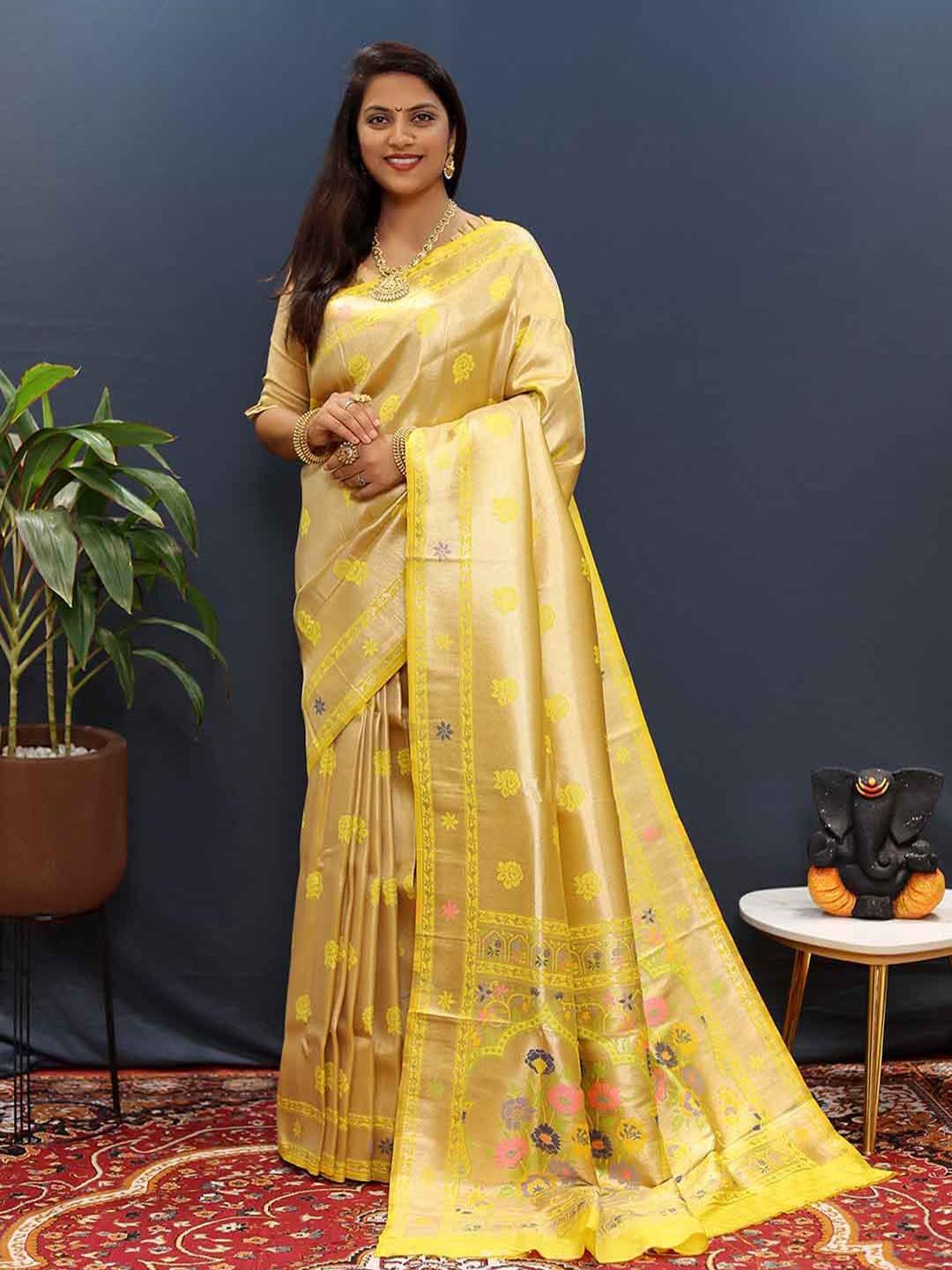 Buy KALINI Ethnic Motifs Woven Design Zari Detailed Saree - Sarees for ...