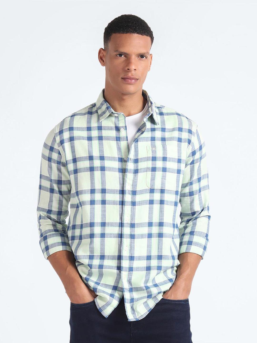 Flying Machine Tartan Checked Twill Weave Pure Cotton Casual Regular Fit Shirt