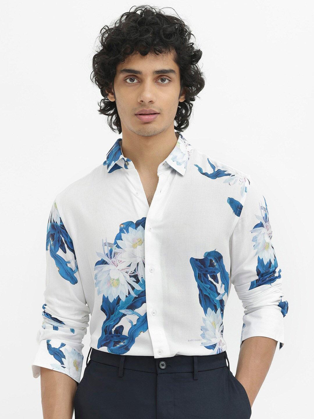 Buy RARE RABBIT Men Lycro Floral Printed Slim Fit Opaque Shirt - Shirts ...
