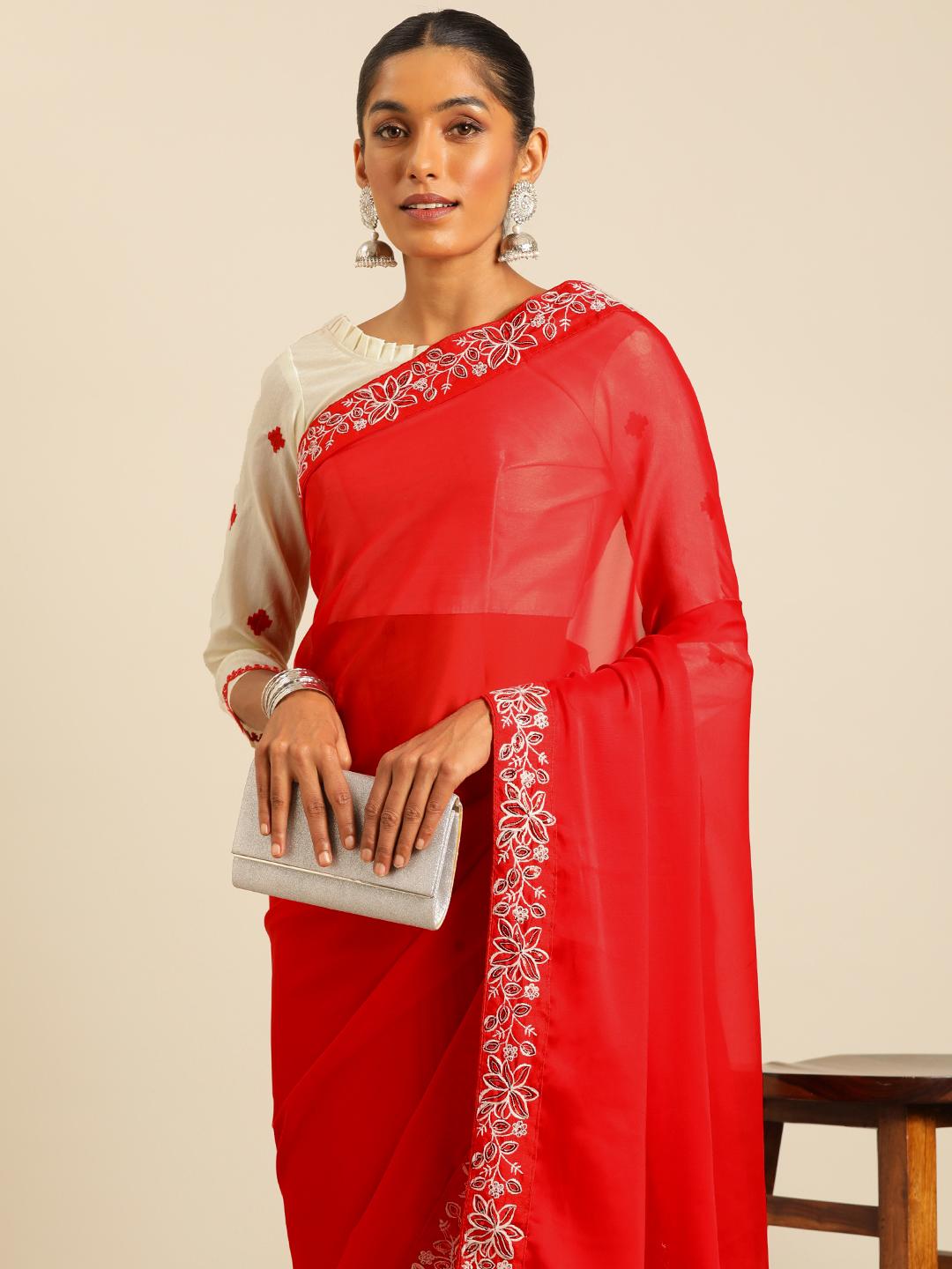 Sequinned Silk Blend Saree
