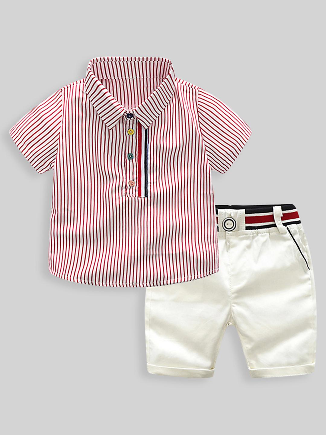 Boys Textured Shirt & Short Co-Ord Set Black White Stripes