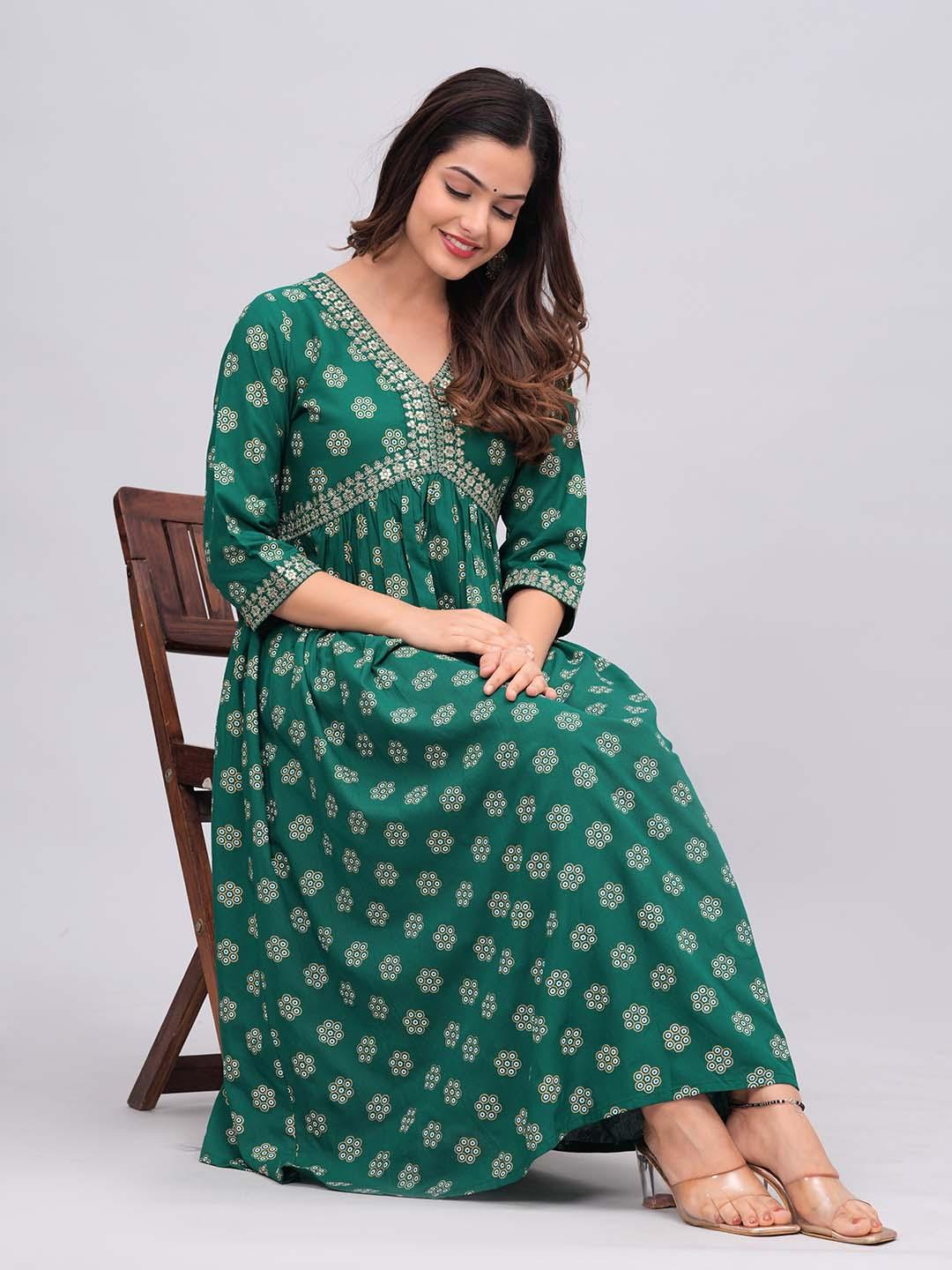 Floral Printed Midi Ethnic Dress