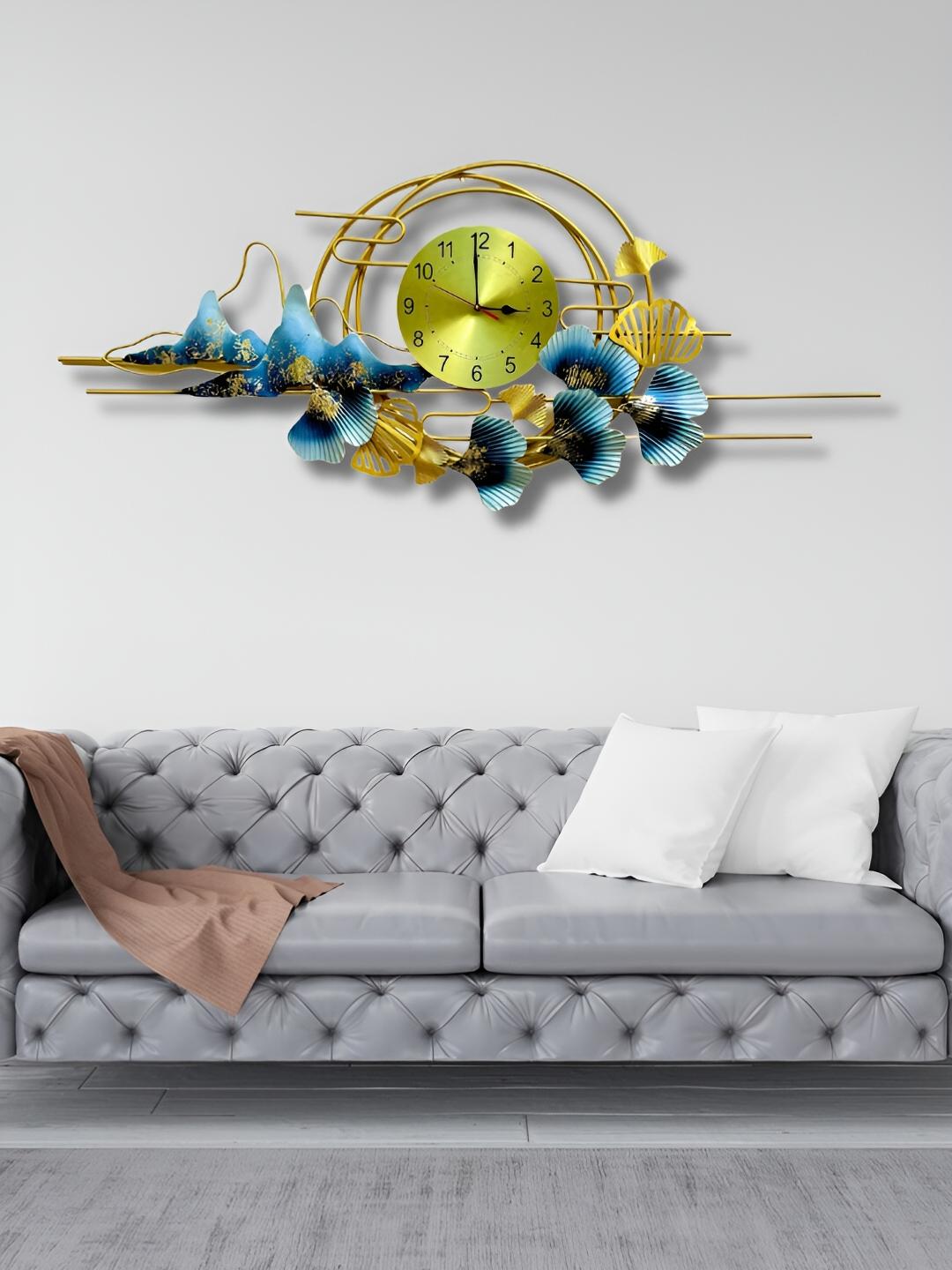 Buy PRANJALS HOUSE Beige & Blue Abstract Flower Metal Round Analogue ...