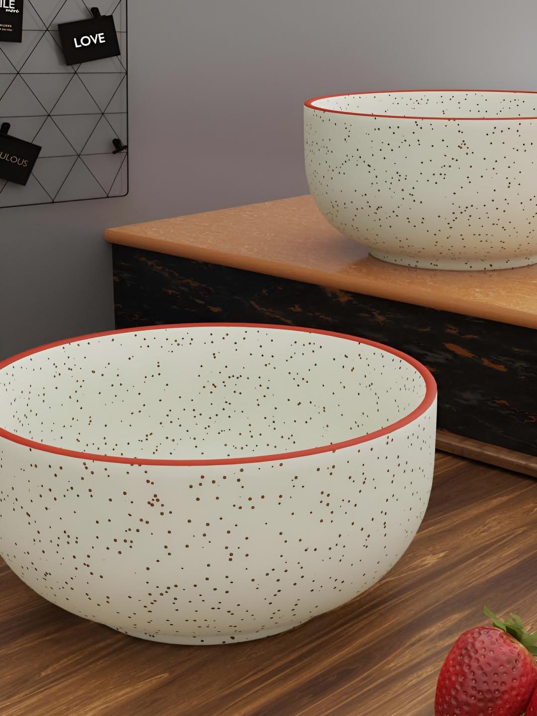 Buy The Earth Store White & Red 2 Pieces Textured Ceramic Matte Bowls 900 Ml -  - Home for Unisex