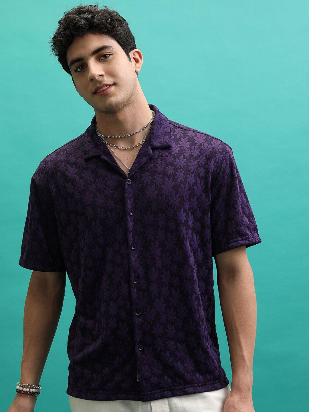 Highlander Mens Self Design Relax Fit Shirt