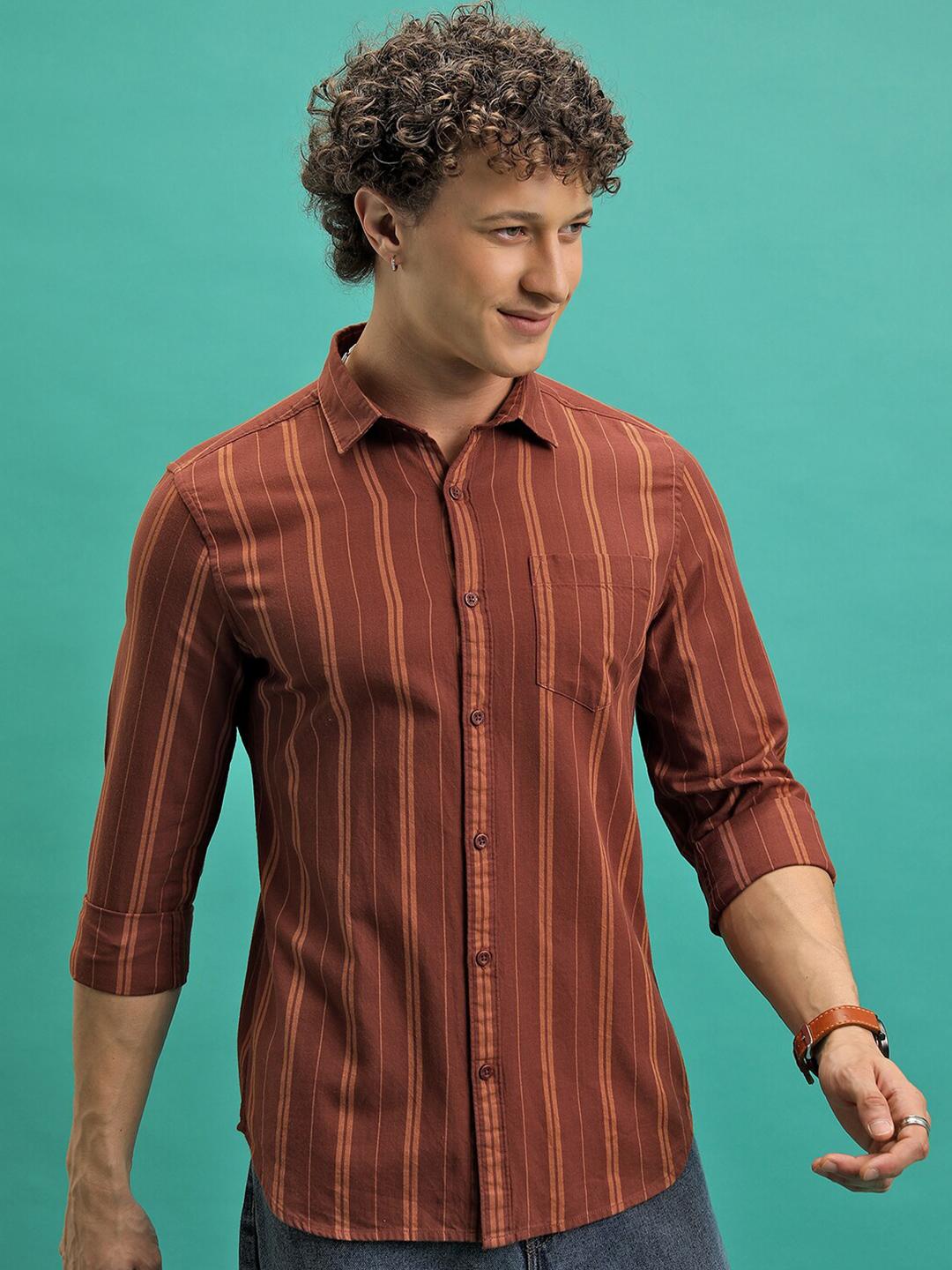 Highlander Men Regular Collar Full Sleeve Stripe Slim FIt Shirt