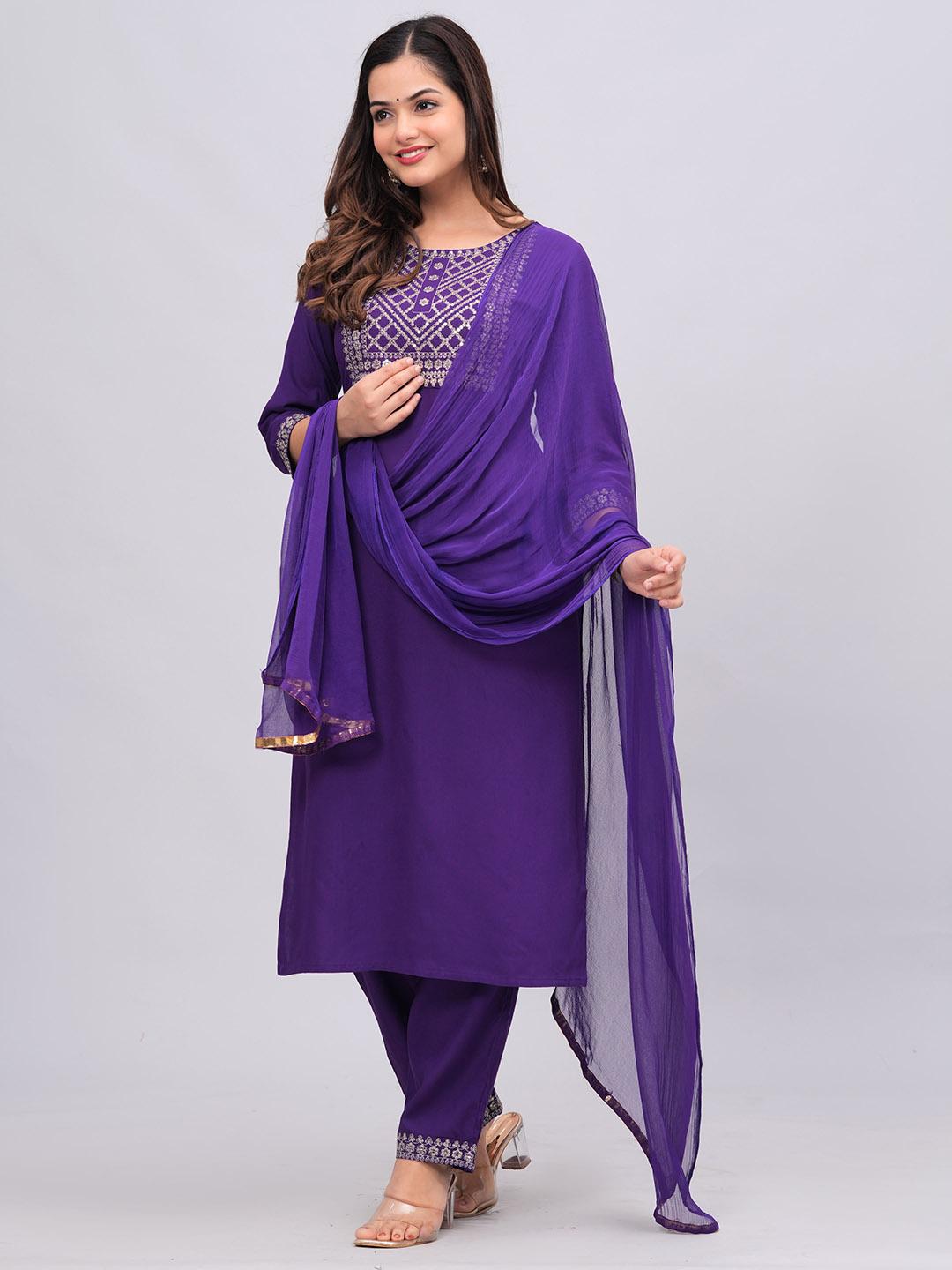 Women Floral Embroidered Sequinned Straight Kurta with Palazzos & Dupatta