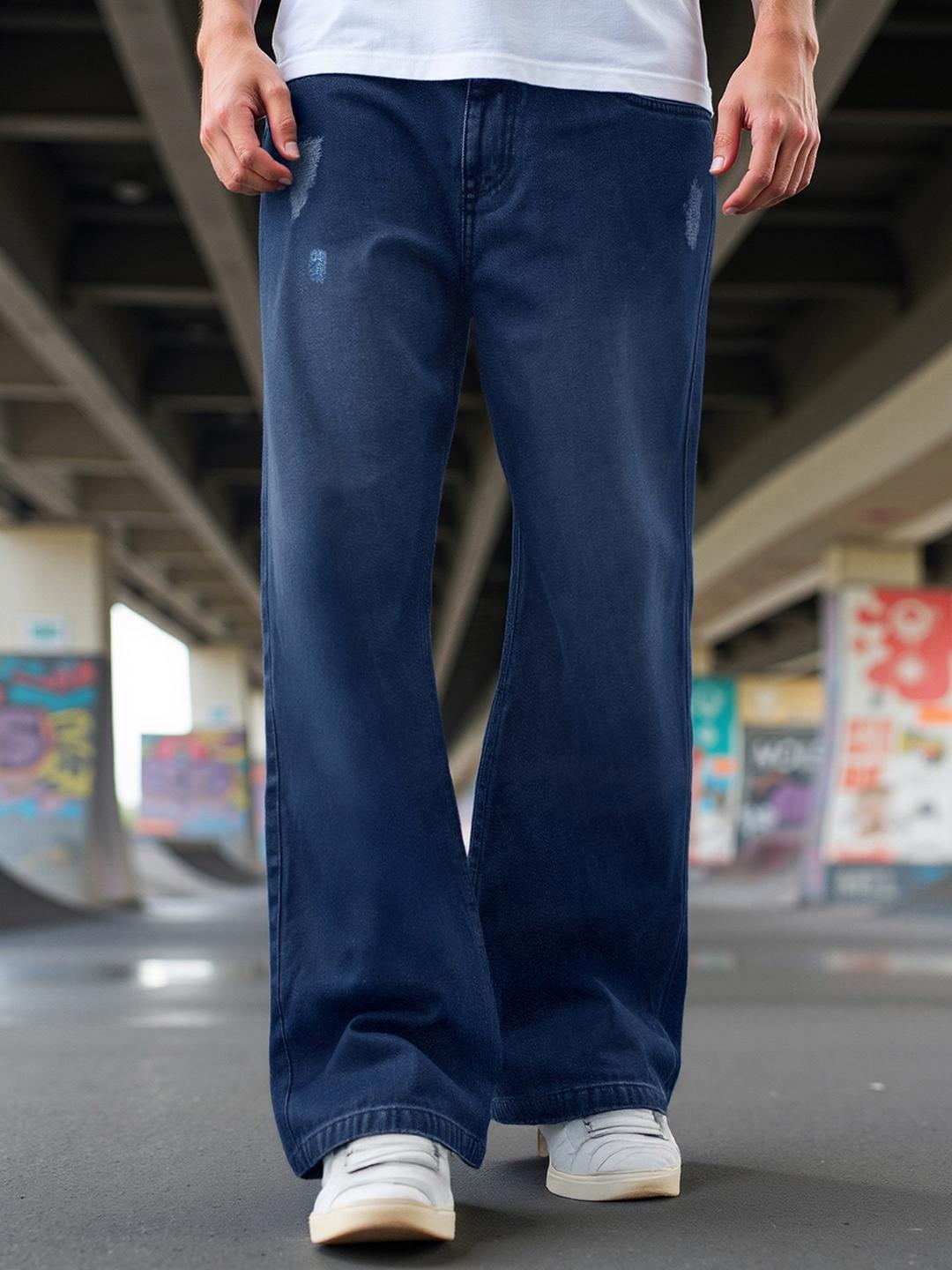Bewakoof Men's Blue Super Baggy Mid-Rise Jeans